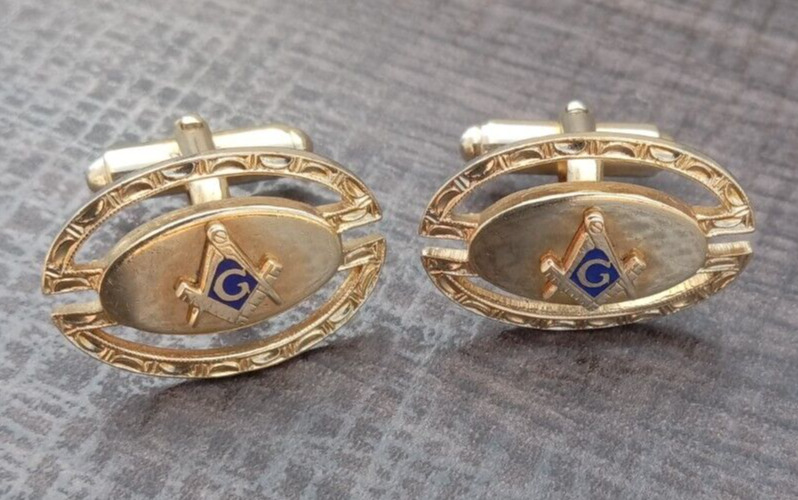 vintage masonic oval die-cut and blue enamel cufflinks  
