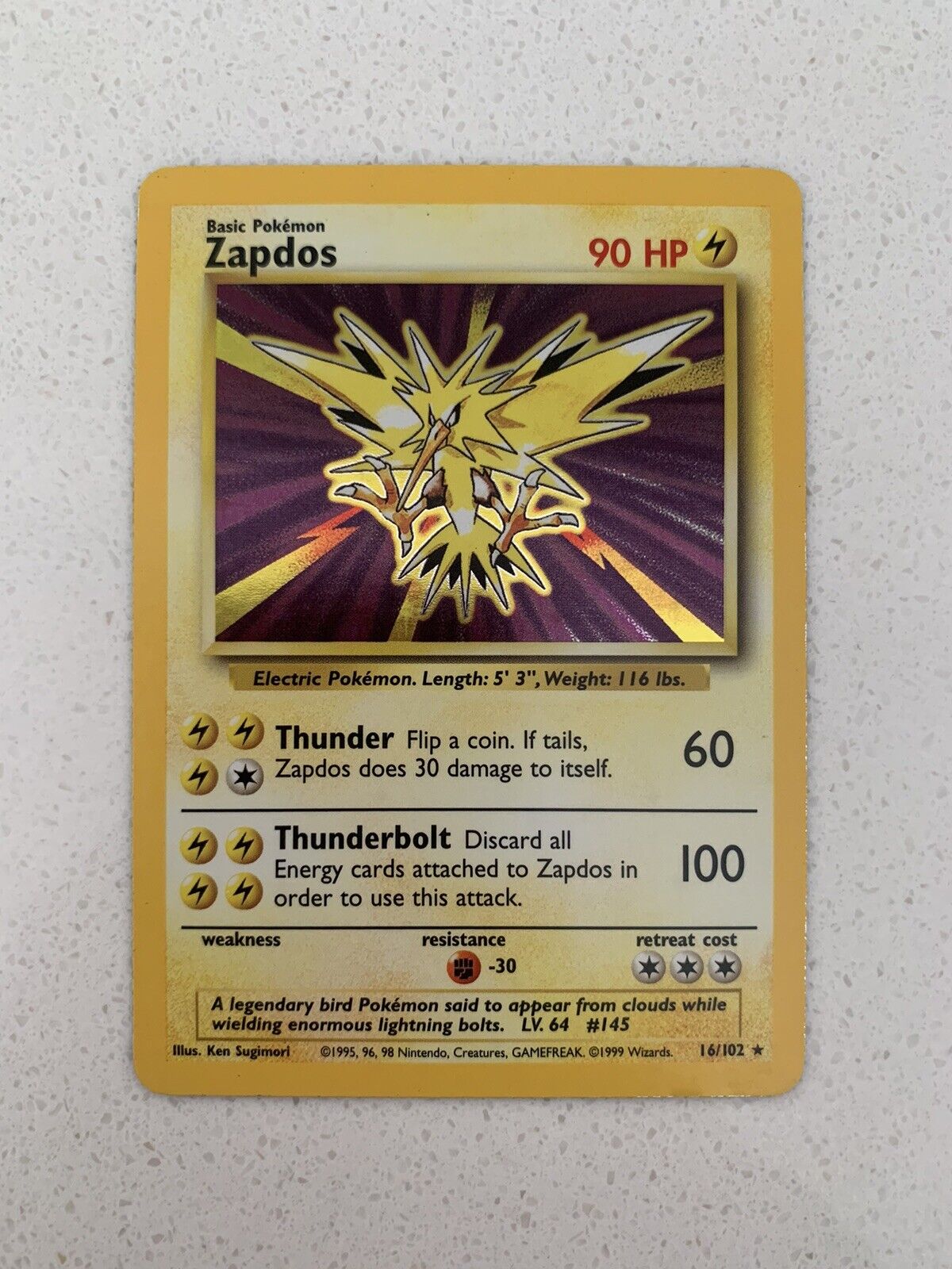 Zapdos 16/102 Base Set (1999) Holo Pokemon Card *Excellent Condition*
