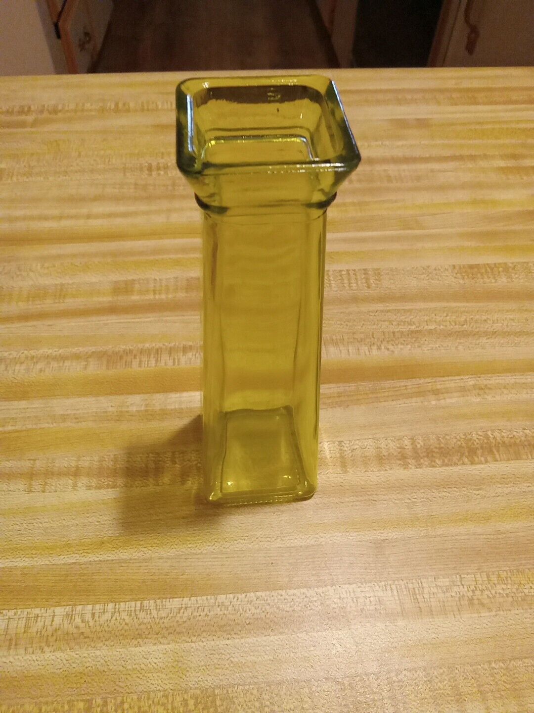 Vintage Yellow Green Transparent Vase  7 3/4 Inches Tall
