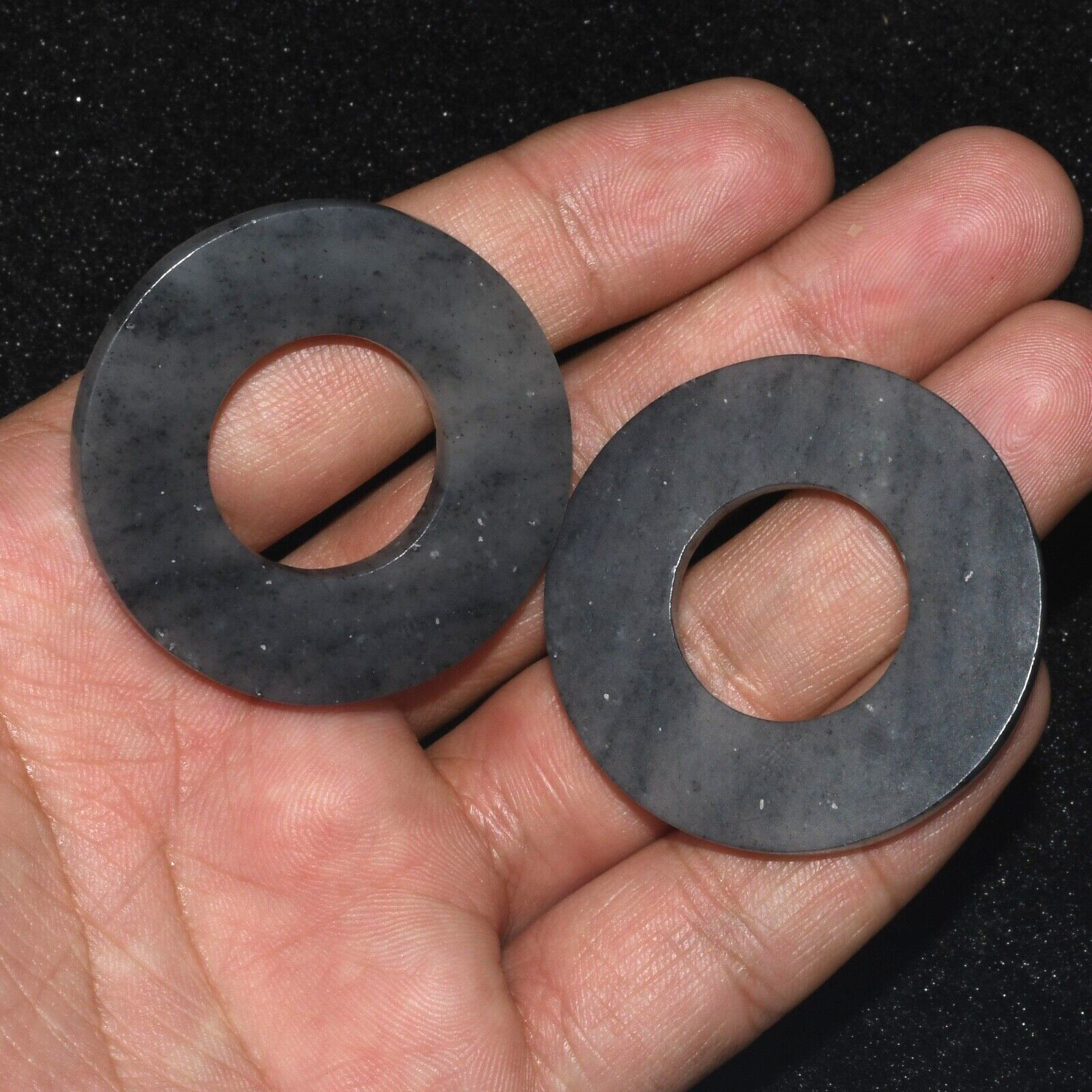 Pair of Authentic Ancient Old Chinese Jade Bi Disc Rings over 2500 Years Old
