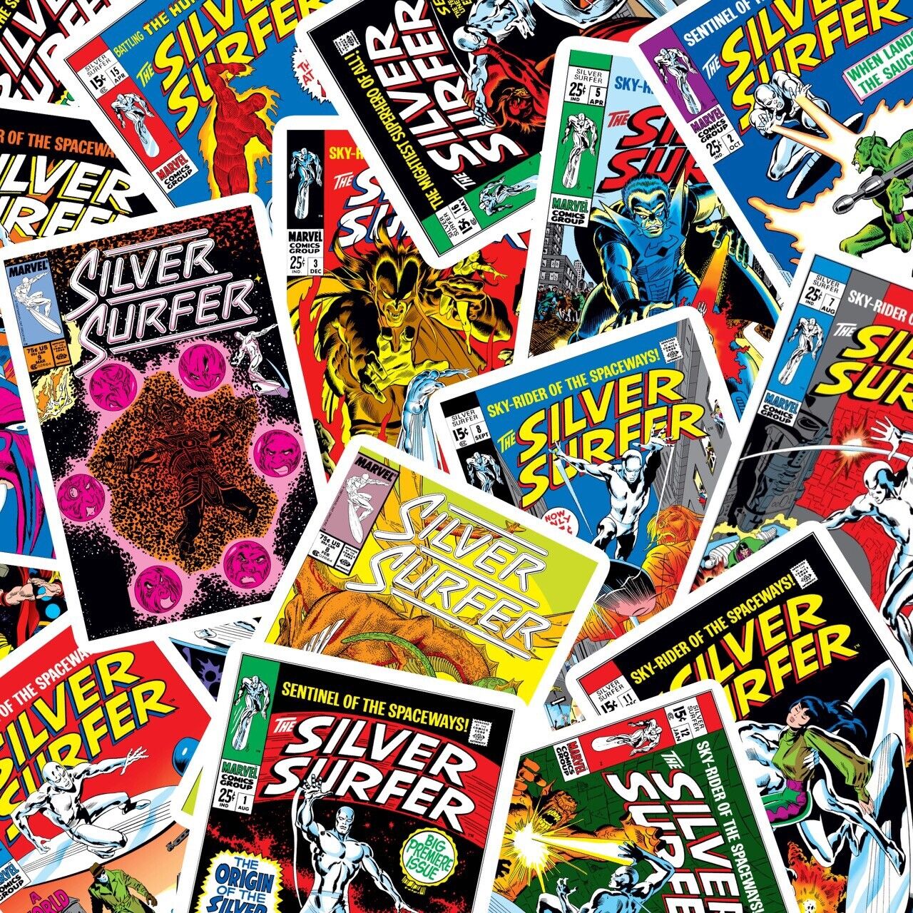 THE SILVER SURFER Comic Book Covers Stickers 40 Pack Sticker Set Waterproof