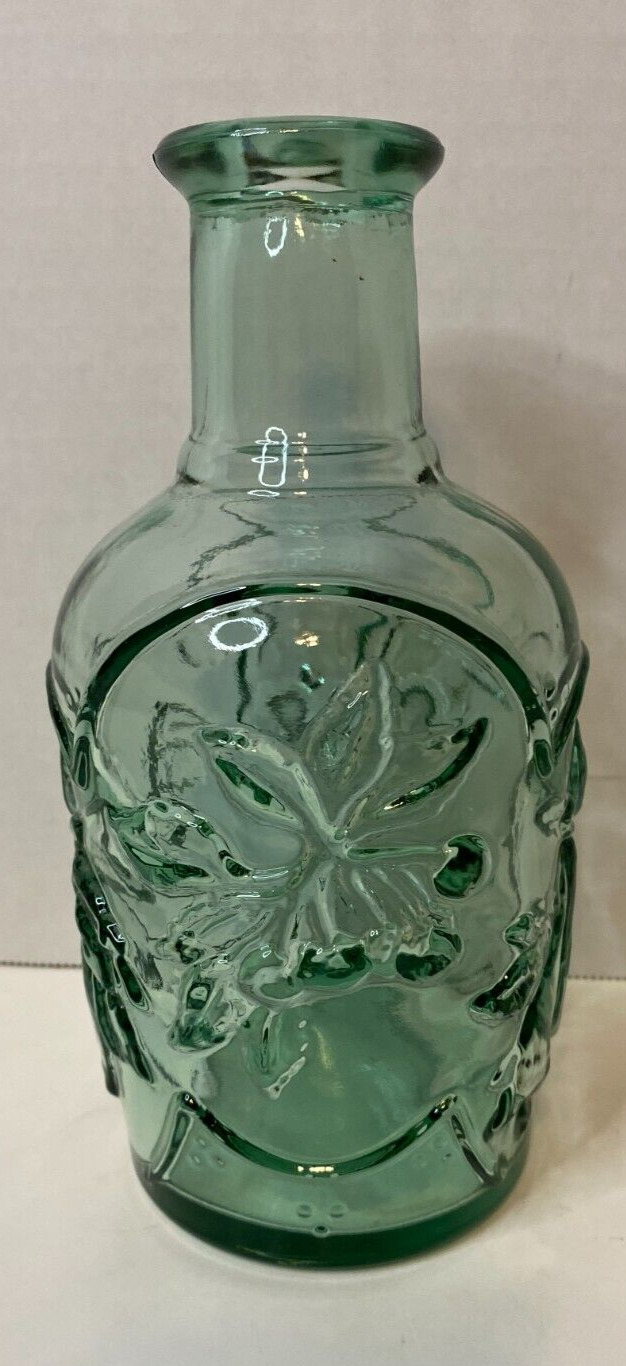 Vintage Green Canadian Pressed Glass Embossed Fruit 24 ounce Decanter