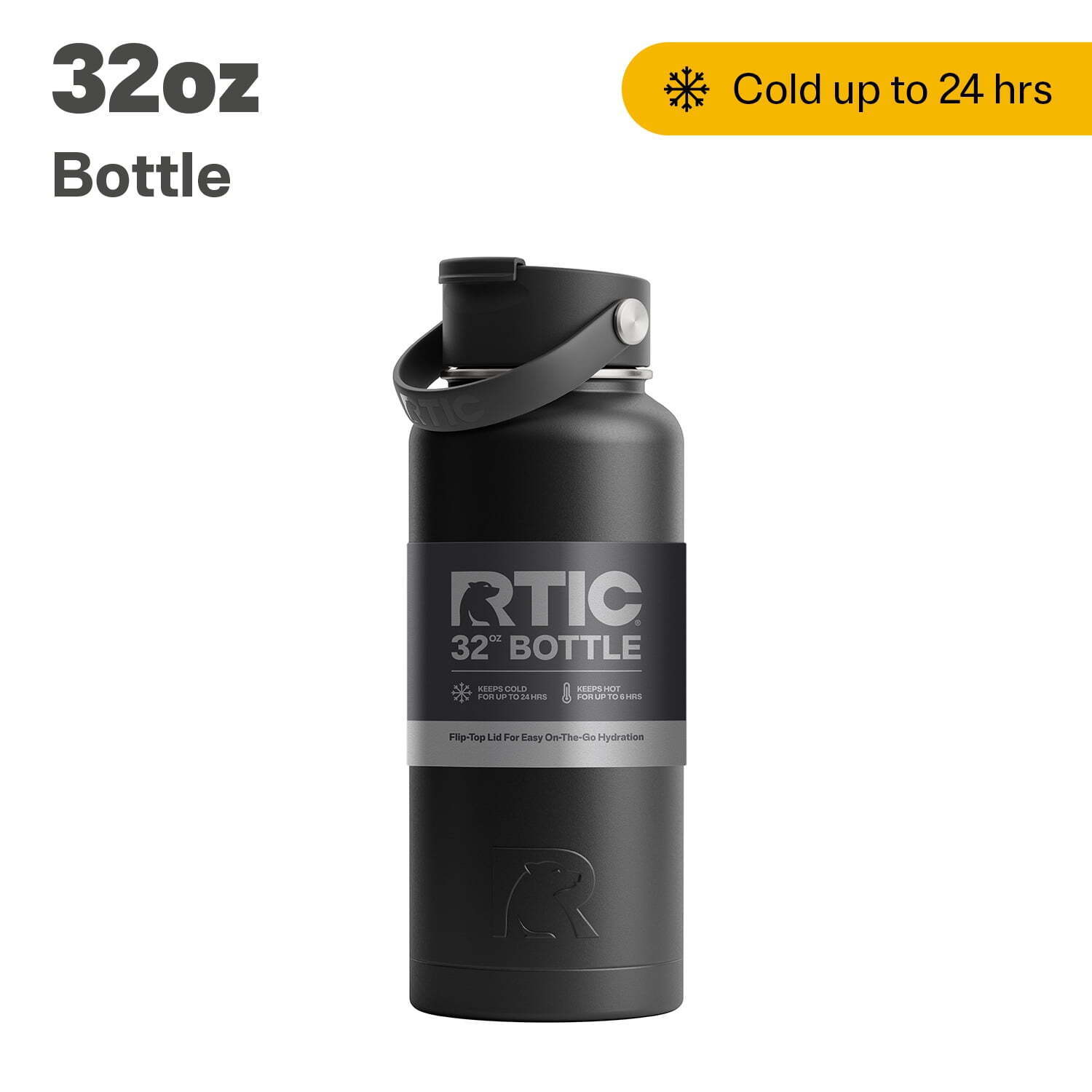 RTIC 32 OZ Stainless Steel Insulated Bottle, Wide Mouth Multi-Use Lid, Black