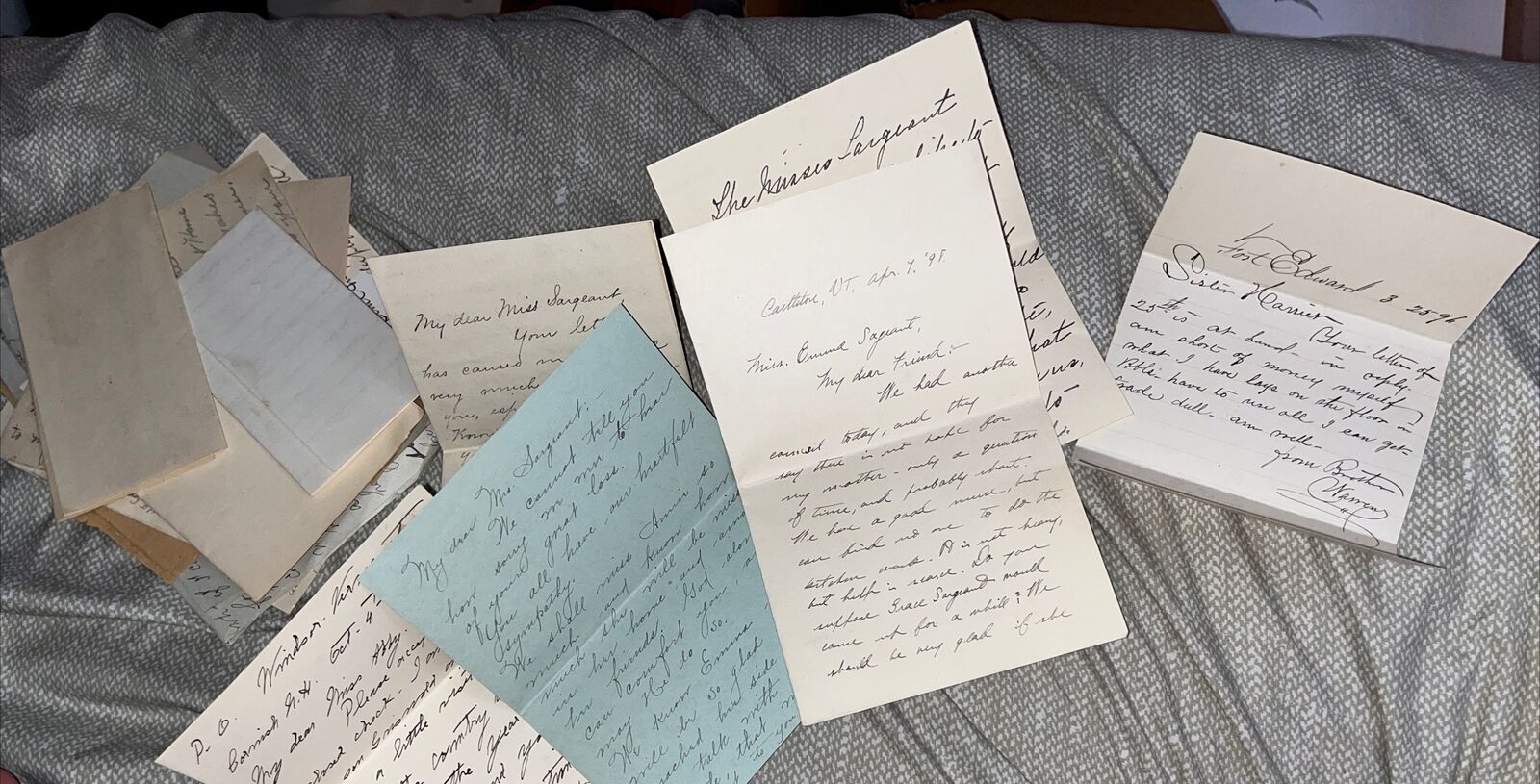 20 1890-1910s Handwritten Antique Letters: Chester Vermont Sargeant Genealogy