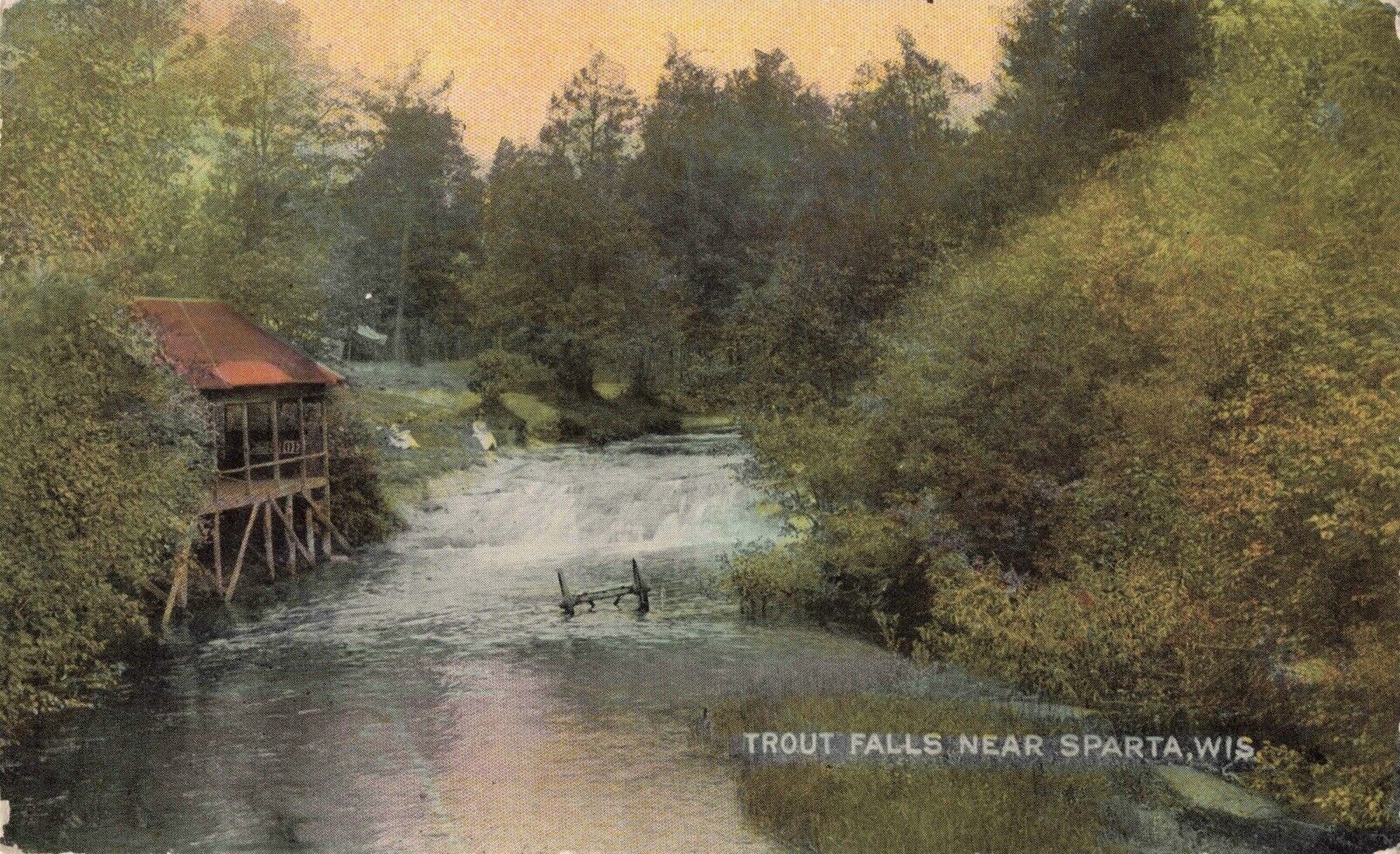 Trout Falls near Sparta, Wisconsin WI - 1912 Vintage Postcard