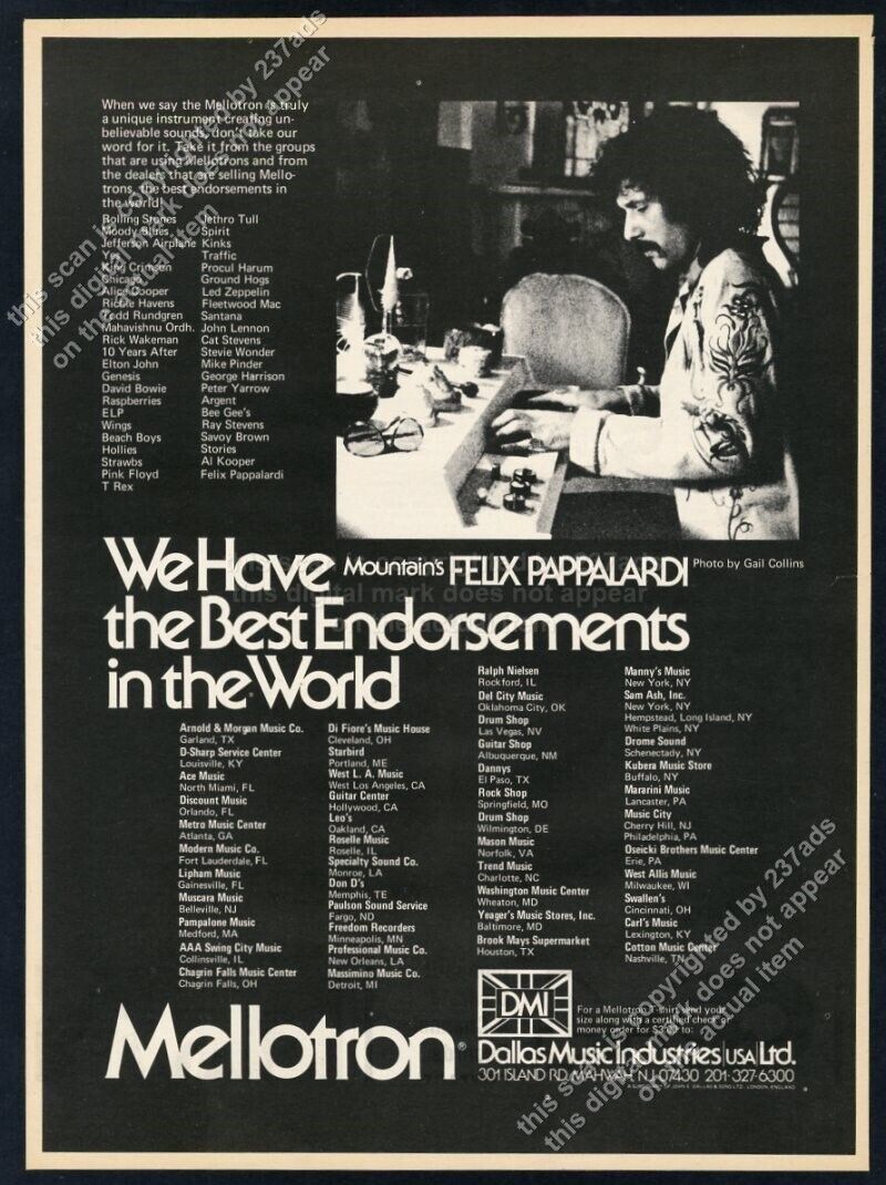 1974 Felix Pappalardi photo Mellotron vintage trade print ad