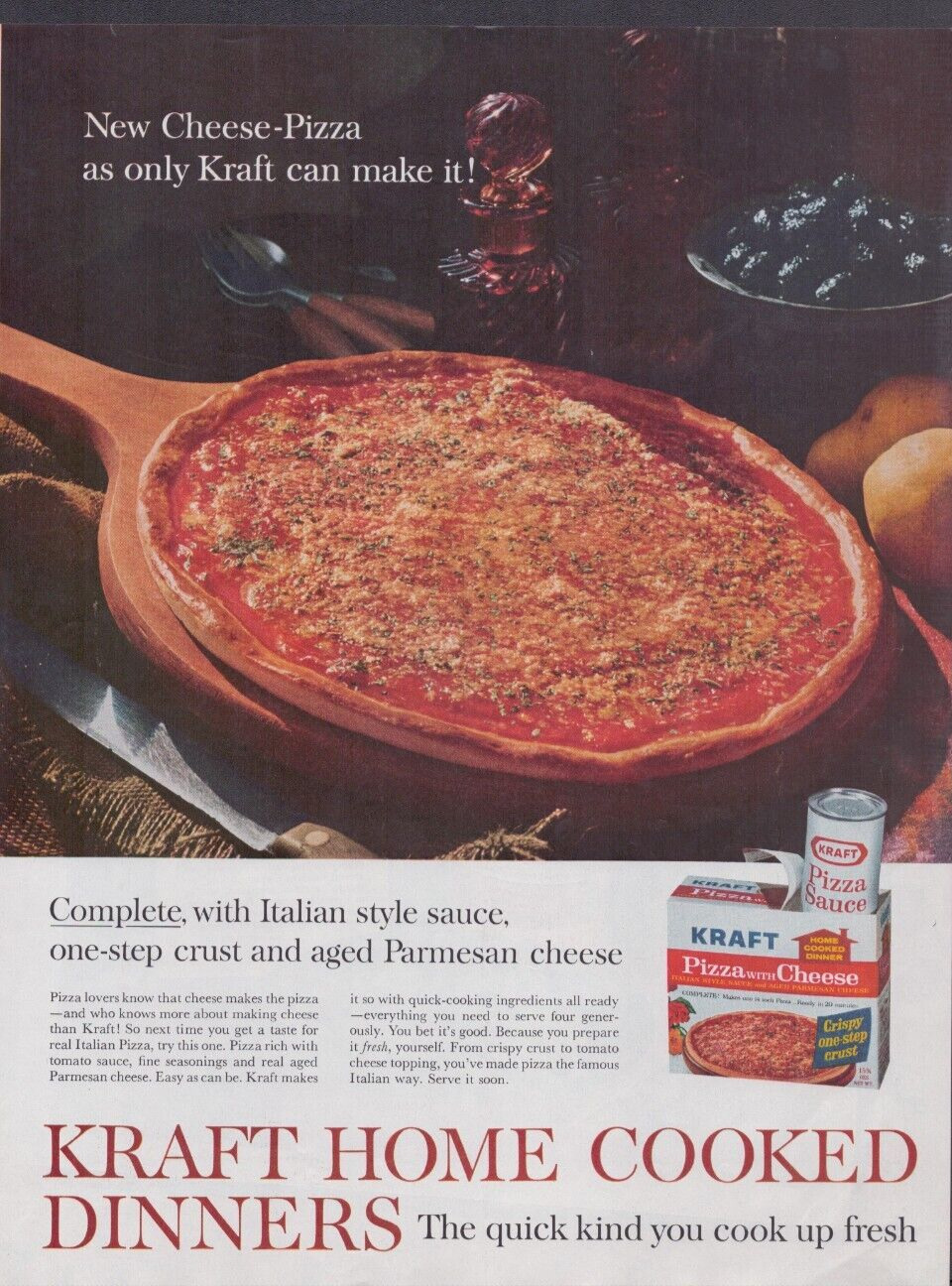 1964 Print Ad  Kraft Pizza with Cheese Home Cooked Dinner Italian Style Sauce