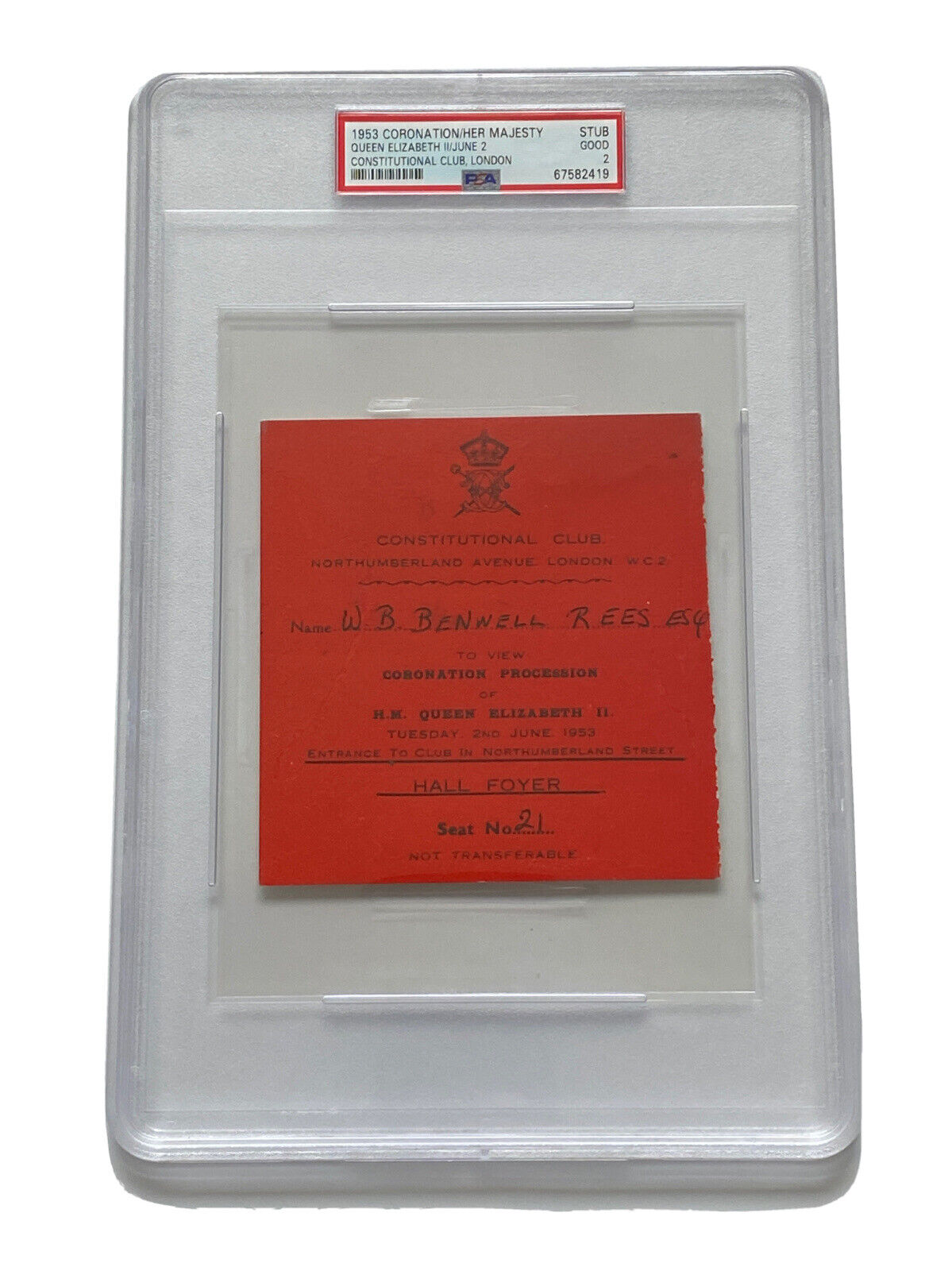 1953 Coronation Her Majesty Queen Elizabeth II Ticket Constitutional Club PSA