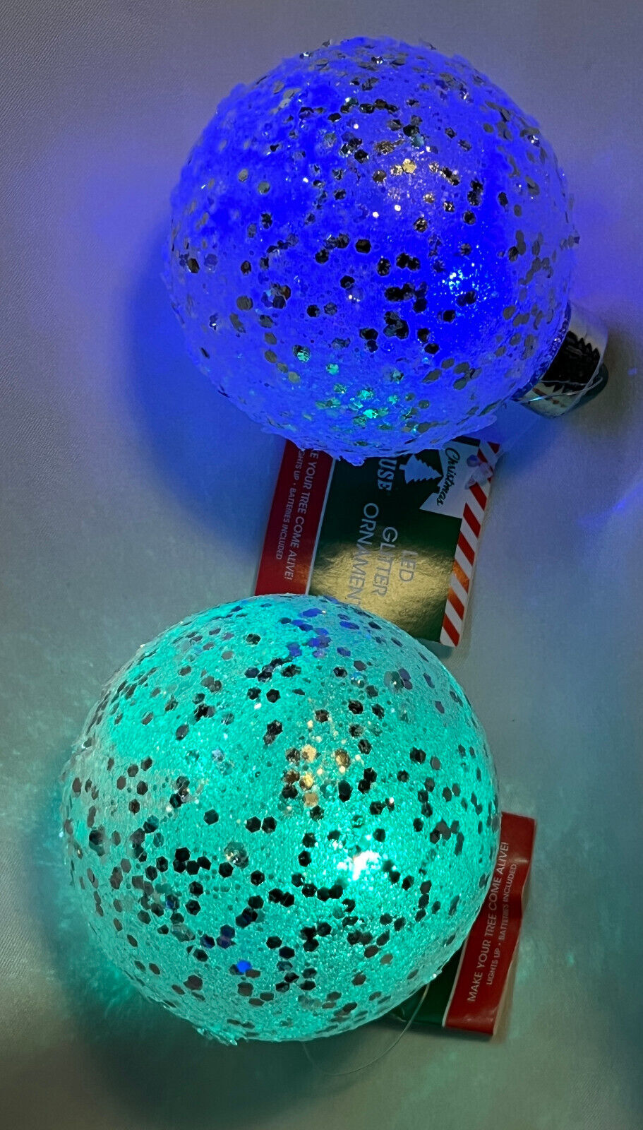 Glittery LED Holiday Ball Ornament 2pk