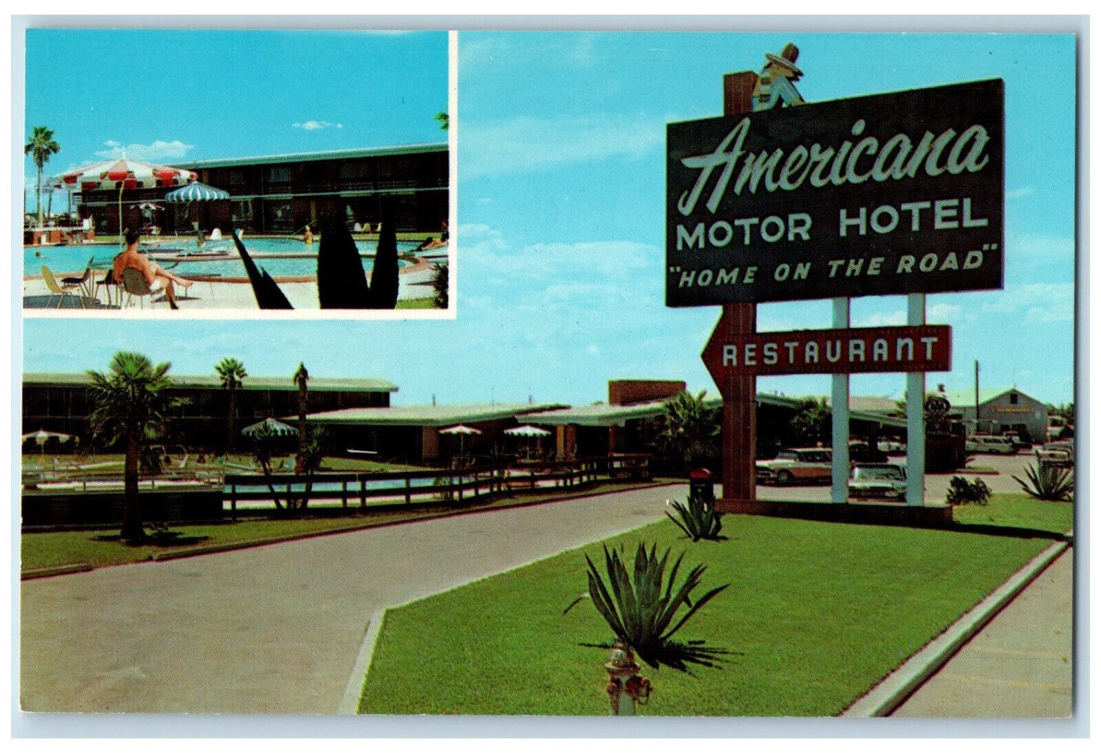 c1950's Pool View Americana Motor Hotel Alice Texas TX Vintage Unposted Postcard