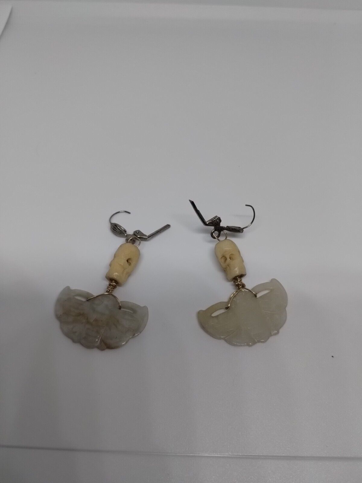 Special Antique Chinese Asian Jade Lucky Bat Earring Pair B1A1