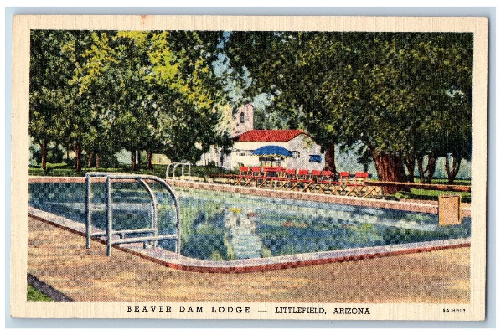 Littlefield Arizona Postcard Beaver Dam Lodge Pool Exterior 1940 Vintage Antique