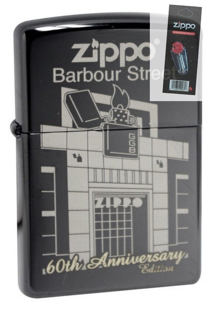 Zippo 28790 60th anniversary barbour street ebony windproof Lighter + FLINT PACK
