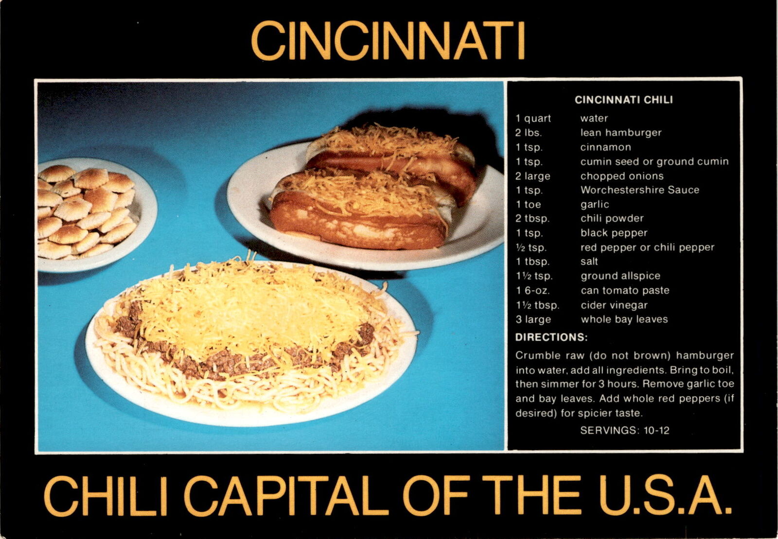 Cincinnati Ohio Chili 2way 3way 4way 5way Coneys spaghetti cheese o postcard