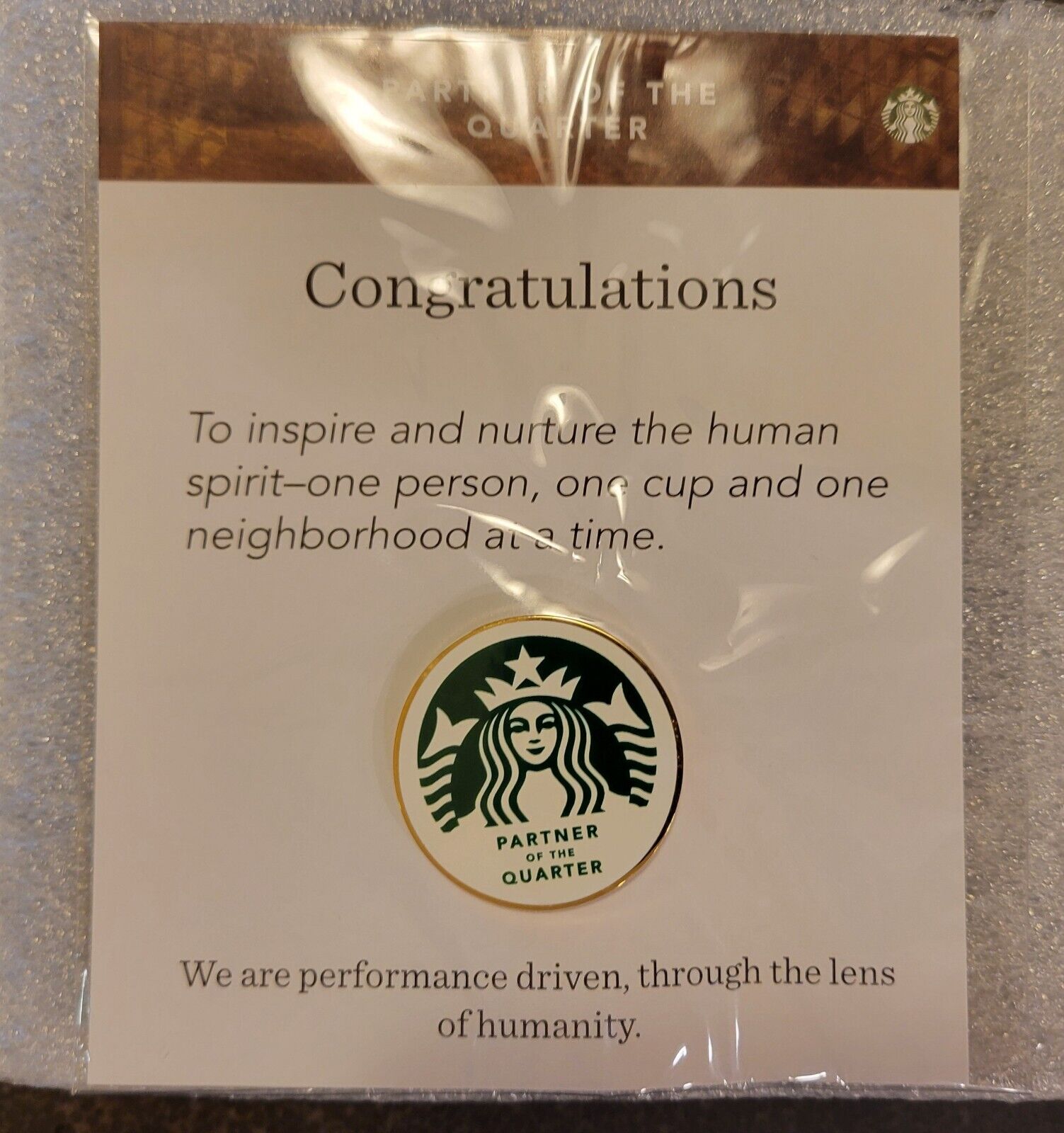 RARE - COLLECTIBLE- Authentic Starbucks Partner of the Quarter Barista Pin - NEW