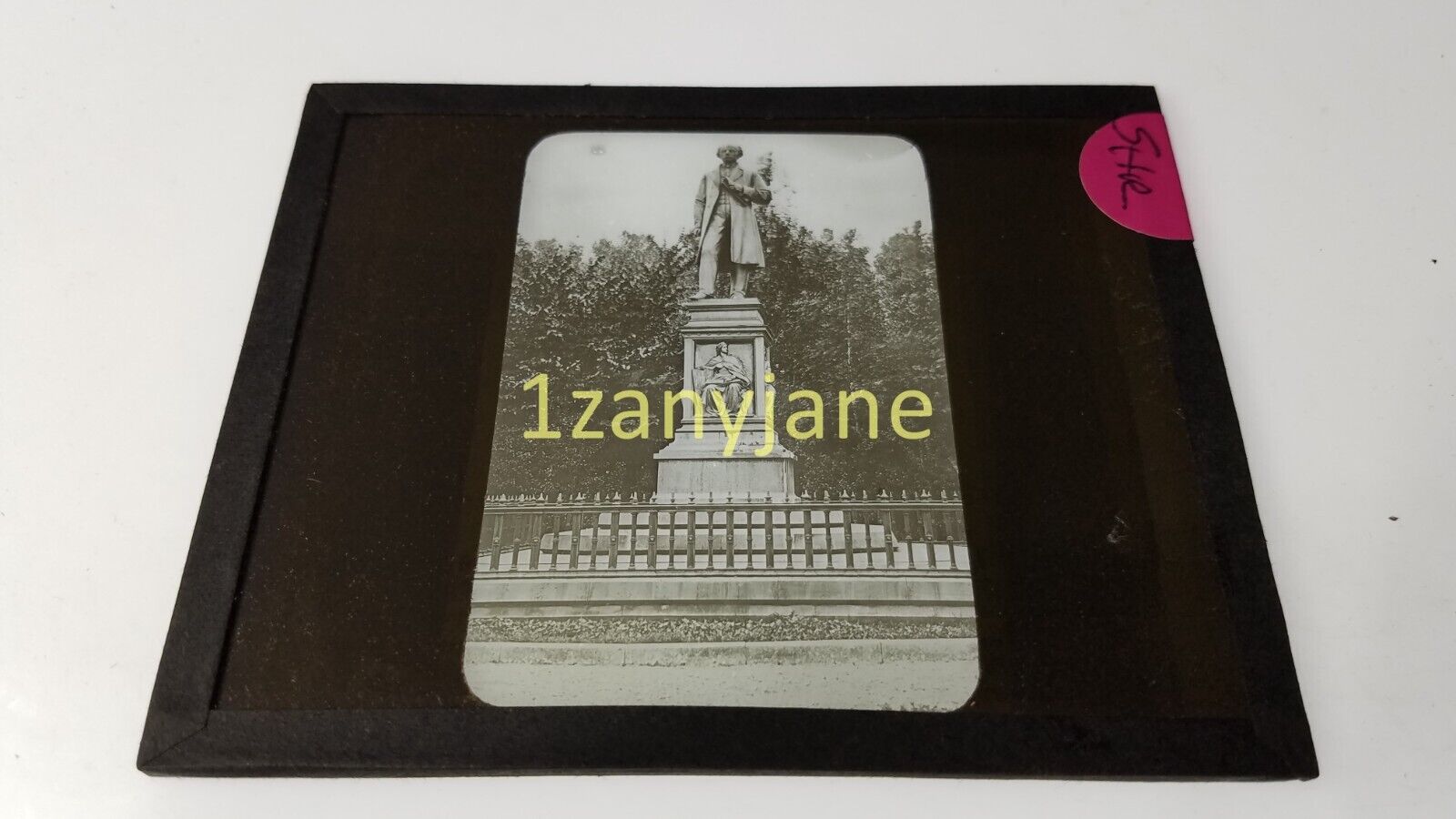 SHR Glass Magic Lantern Slide Photo STATUE IN PARK SURROUNDED BY WROUGHT FENCE