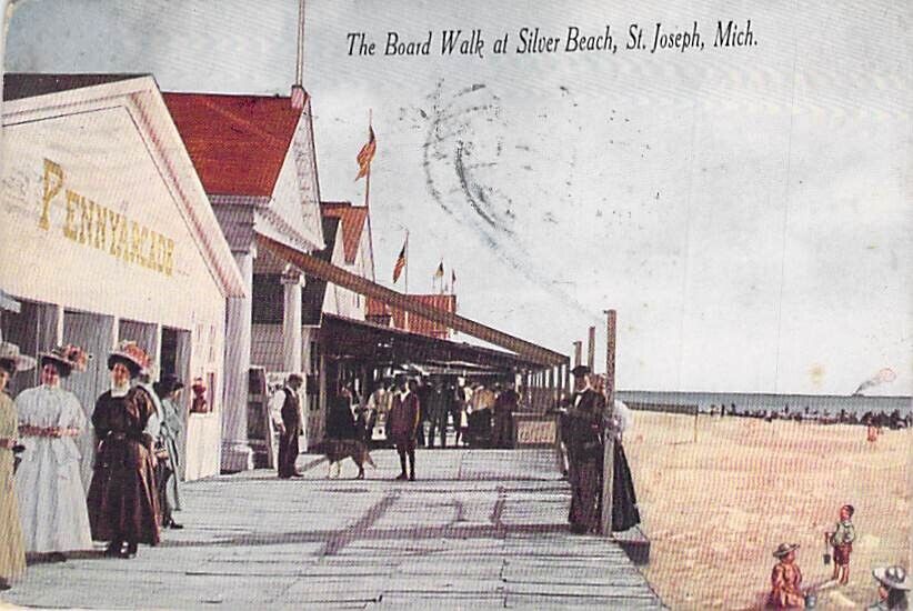 The Board Walk at silver Beach, St. Joseph, Michigan, Posted 1910