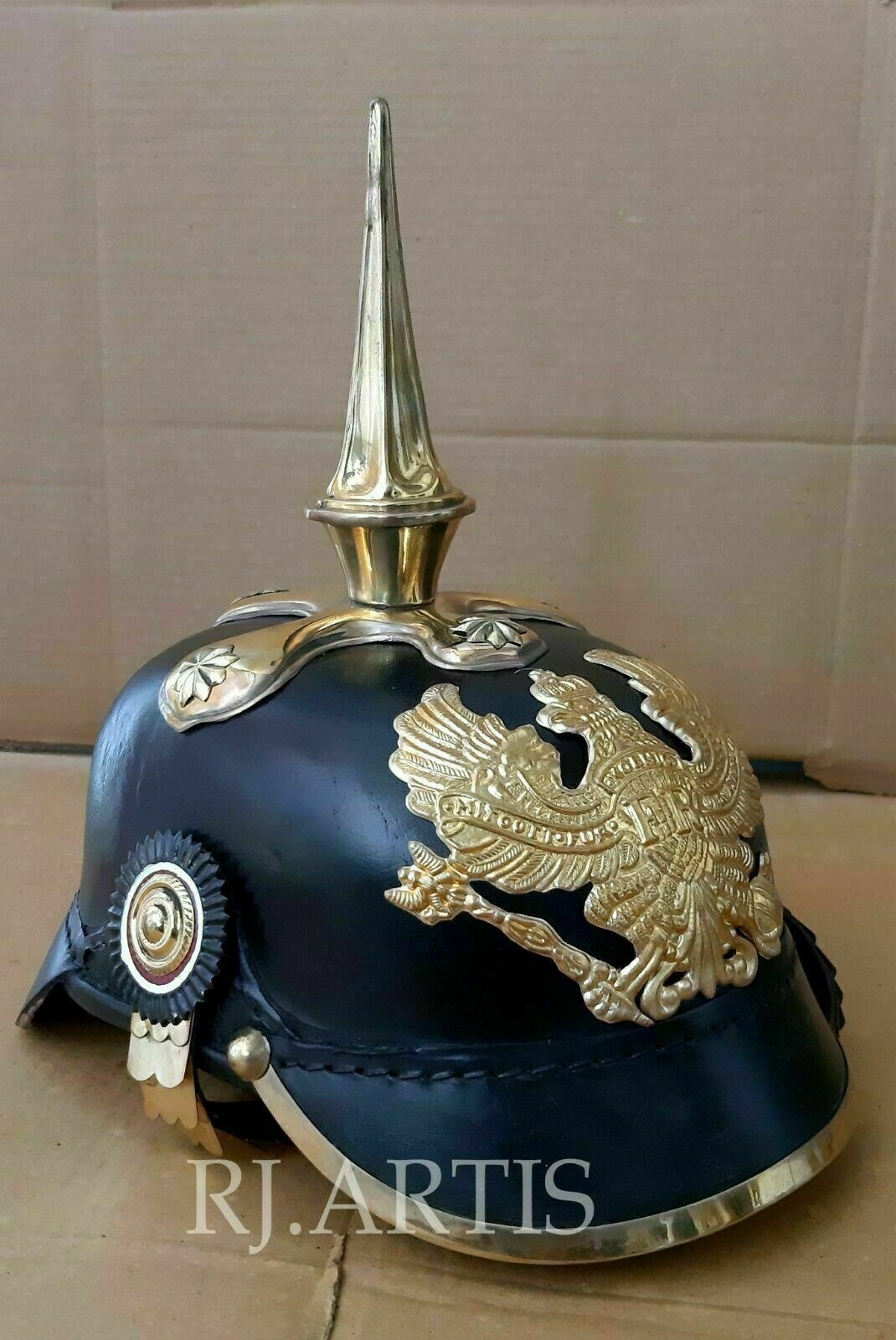 Officer’s Pickelhaube Helmet Militaria Leather Prussian Vintage Imperial German