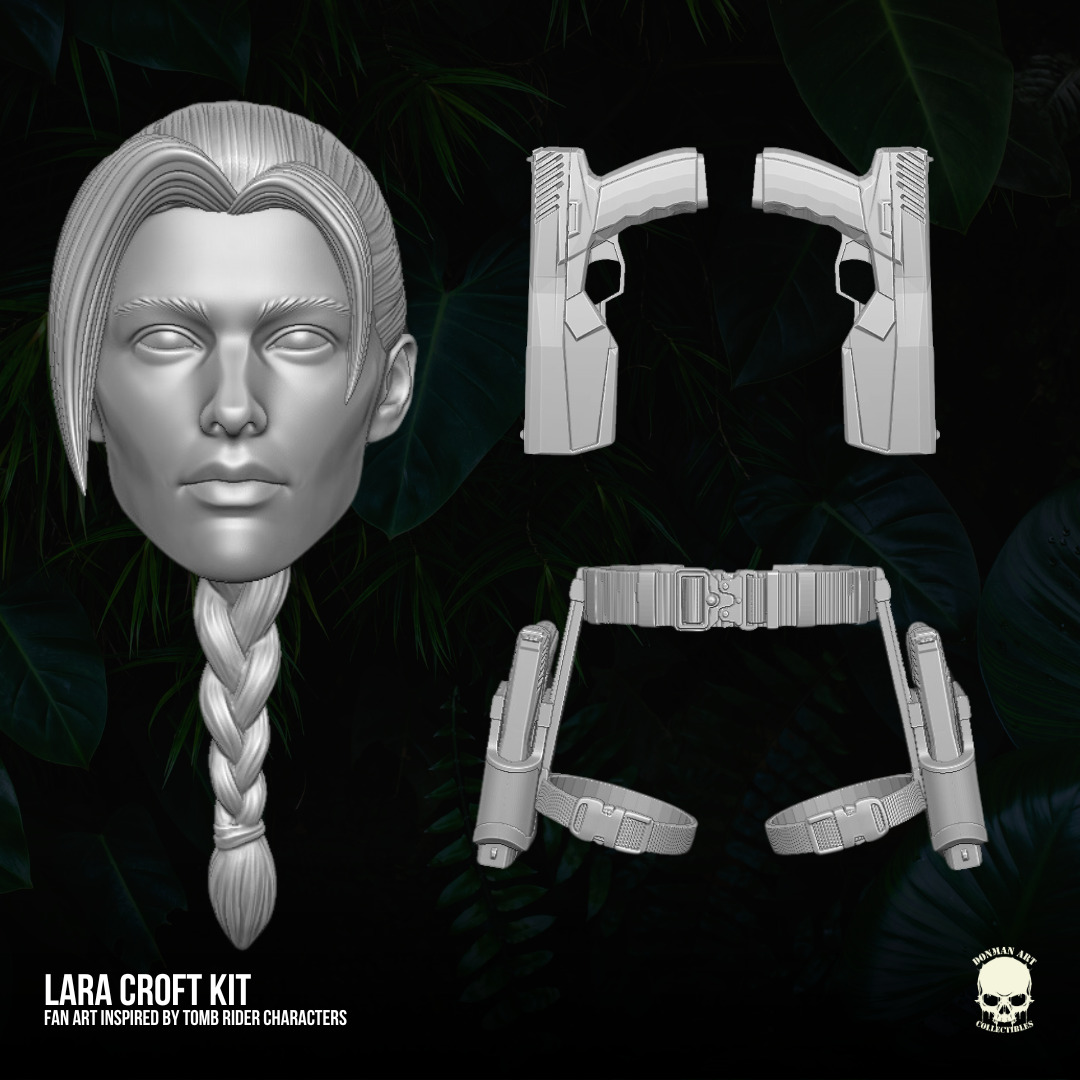 Tomb Raider Lara Croft custom head and belt / guns kit for action figures