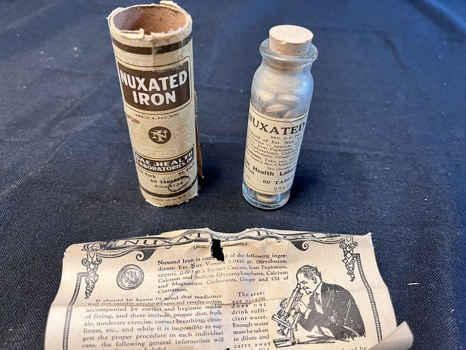 Vintage 1920s Antique Dae Health Laboratories Nuxated Iron Tablets COMPLETE