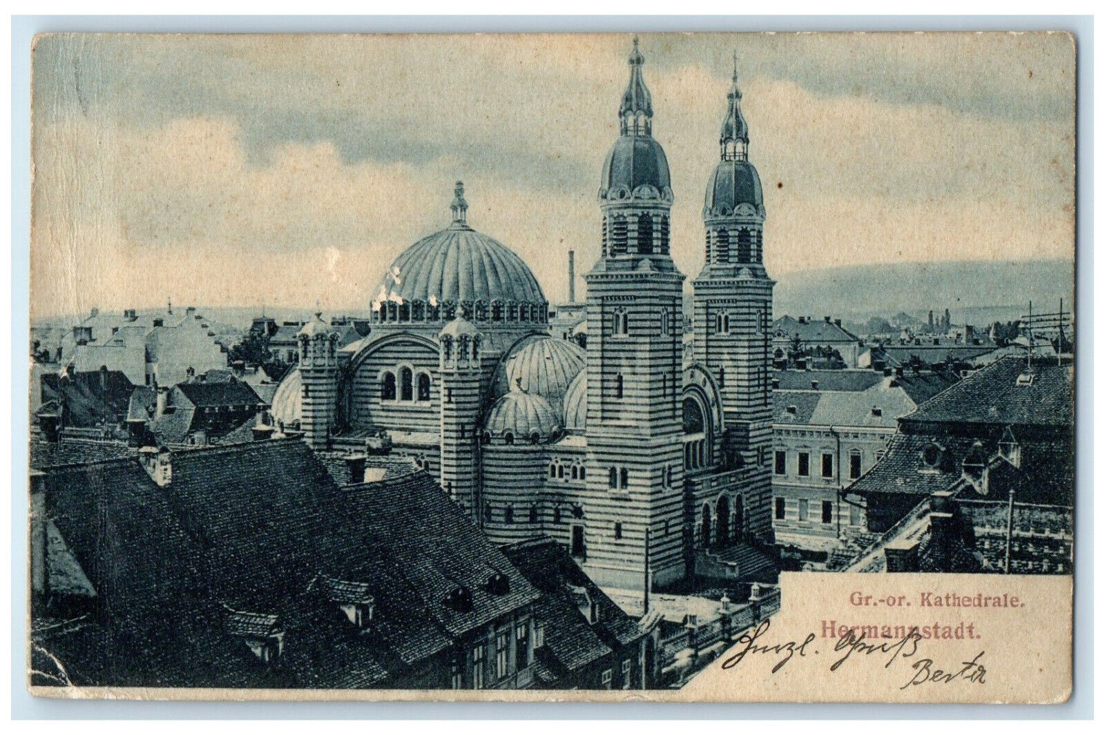 1909 View of Hermannstadt Cathedral Sibiu Romania Antique Posted Postcard