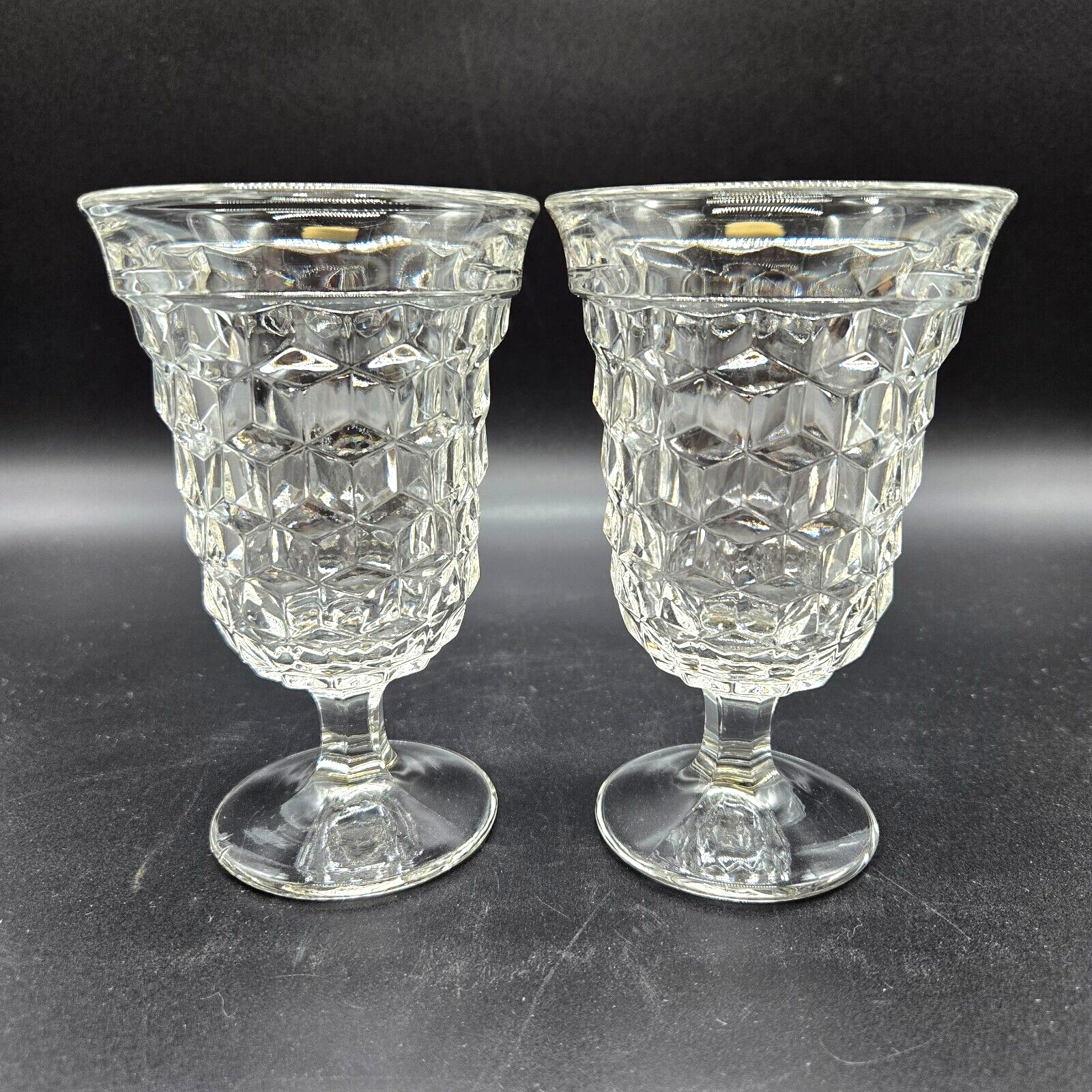 Vintage Fostoria American Cubist Low Water Goblet Set of 2 MCM Clear 5.25\
