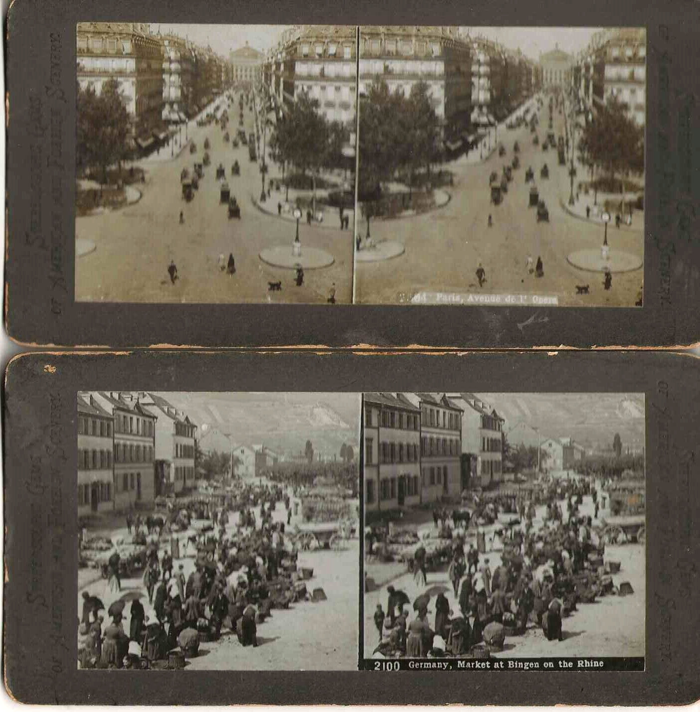 set of 2 stereoviews. Paris & Germany Market. C. 1880s?
