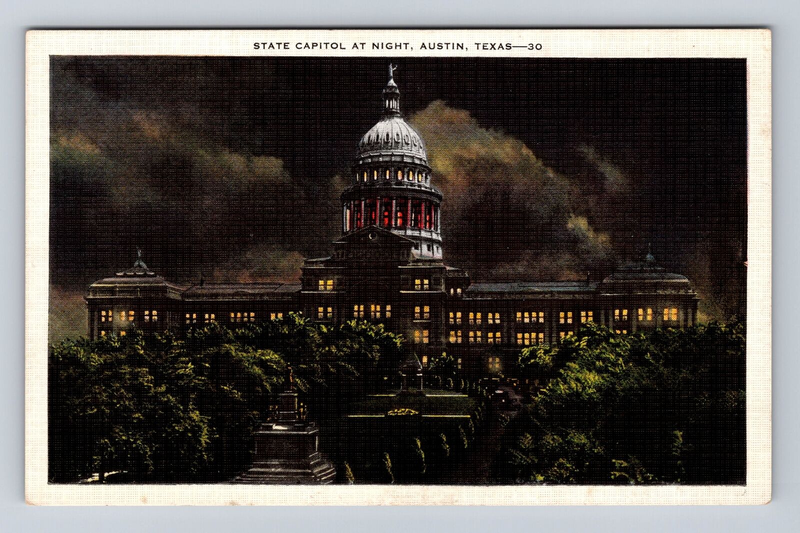 Austin TX- Texas, State Capitol At Night, Antique, Vintage Souvenir Postcard