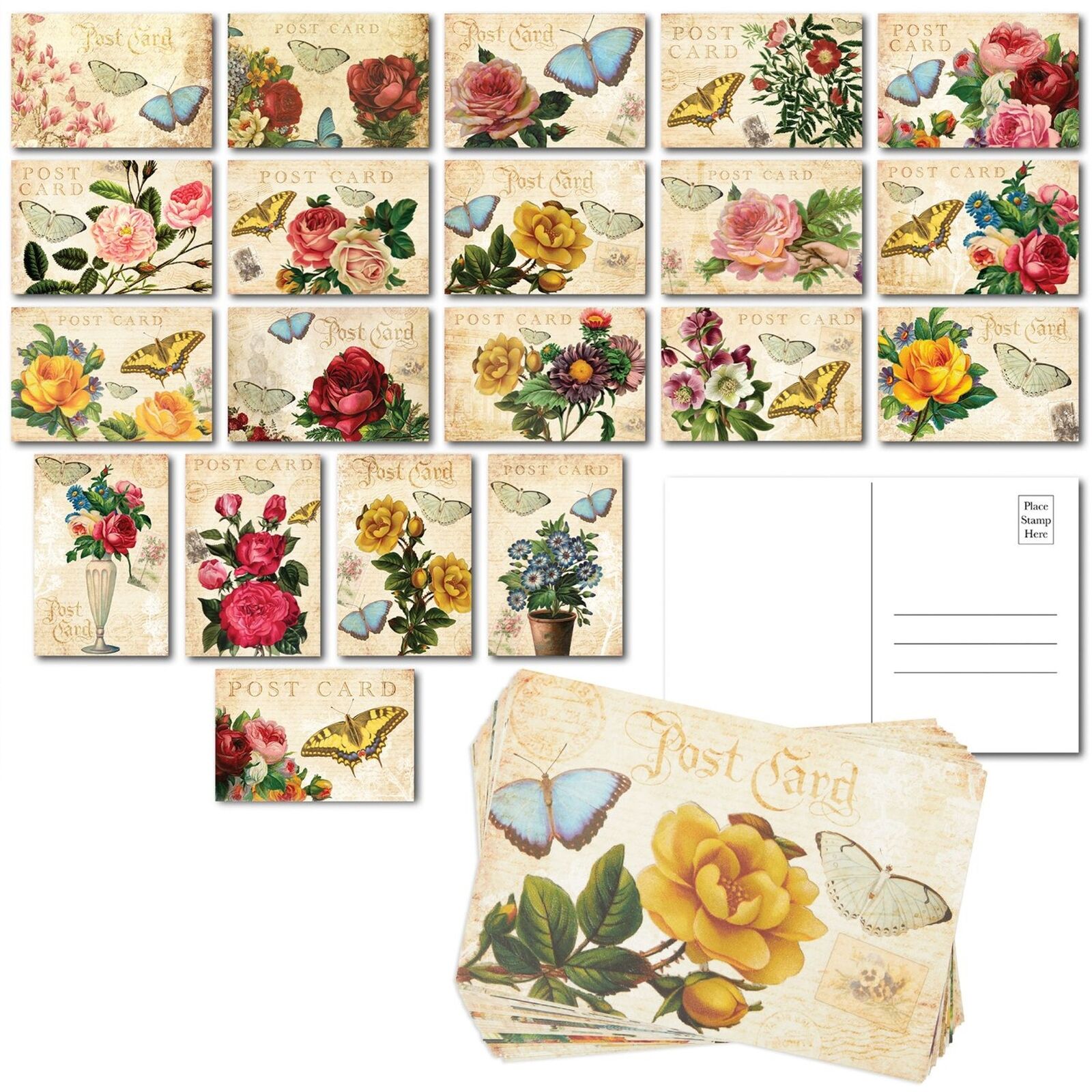 40 Pack Victorian Vintage Postcards Bulk Set with Floral Design, 4 x 6 Inches