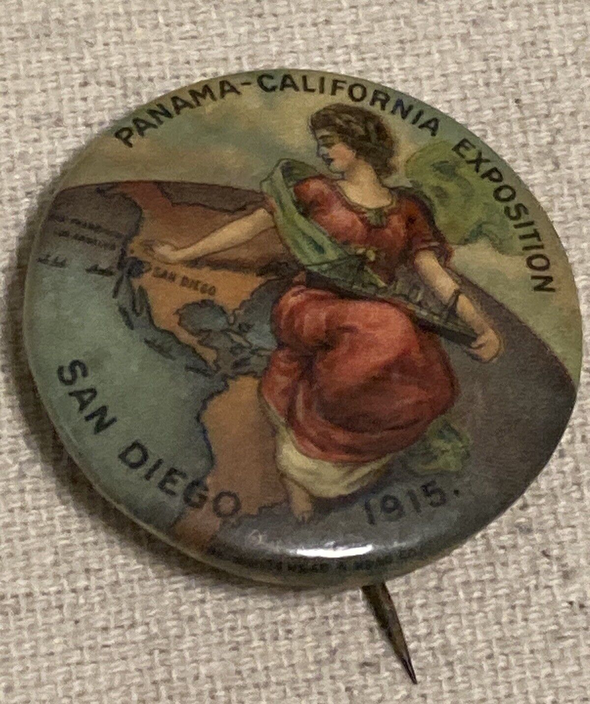 1915 Panama California Exposition San Diego Pin Button Panama Canal Int. Vintage