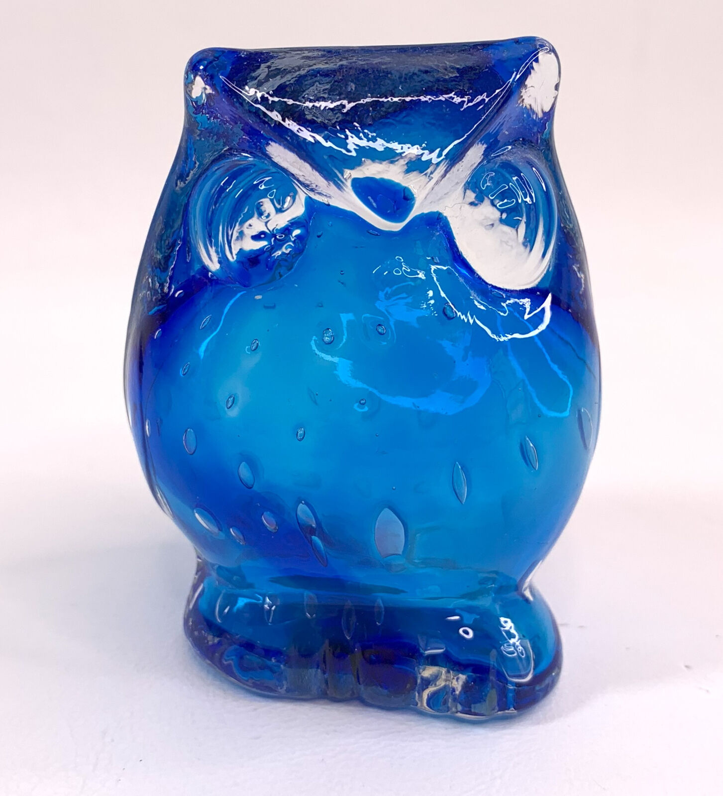 Vintage Cobalt Blue Glass Owl Figurine Paperweight Japan Mid Century Modern