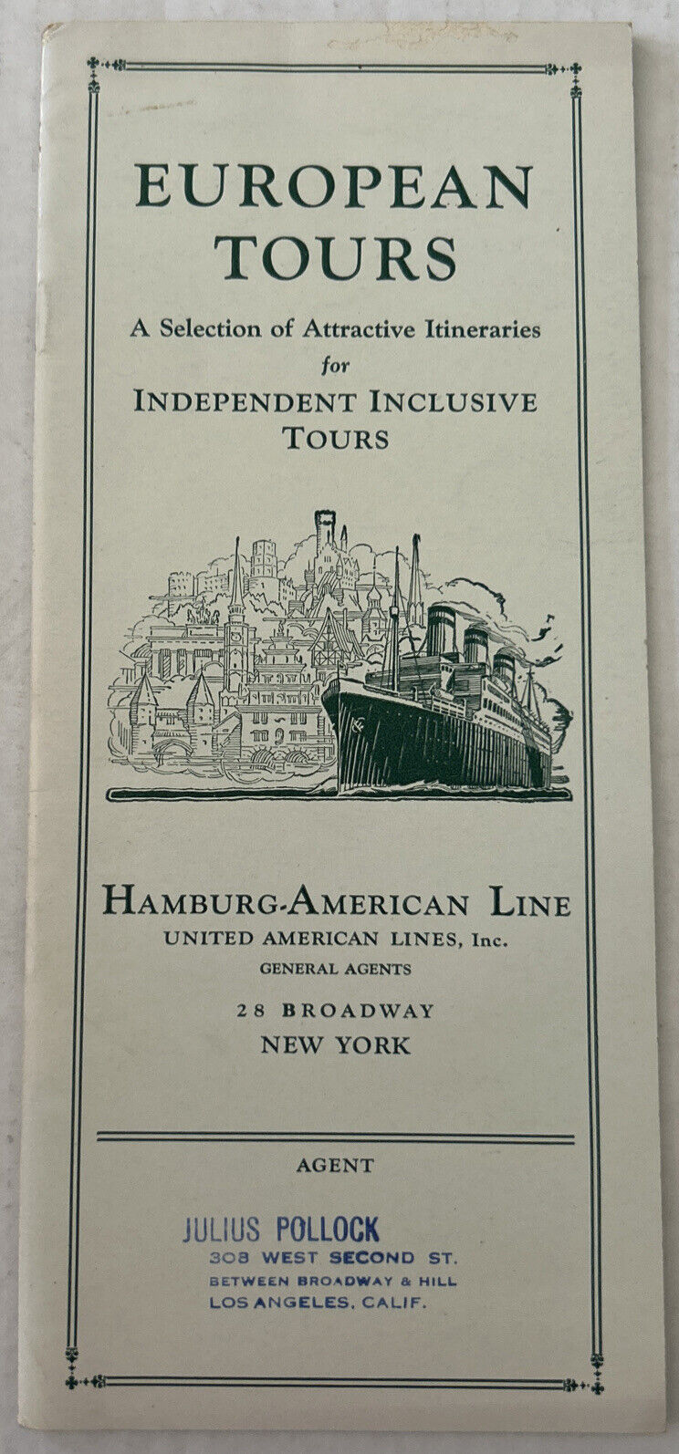 European Tours Hamburg-American Line Independent Inclusive Tour Vintage Brochure