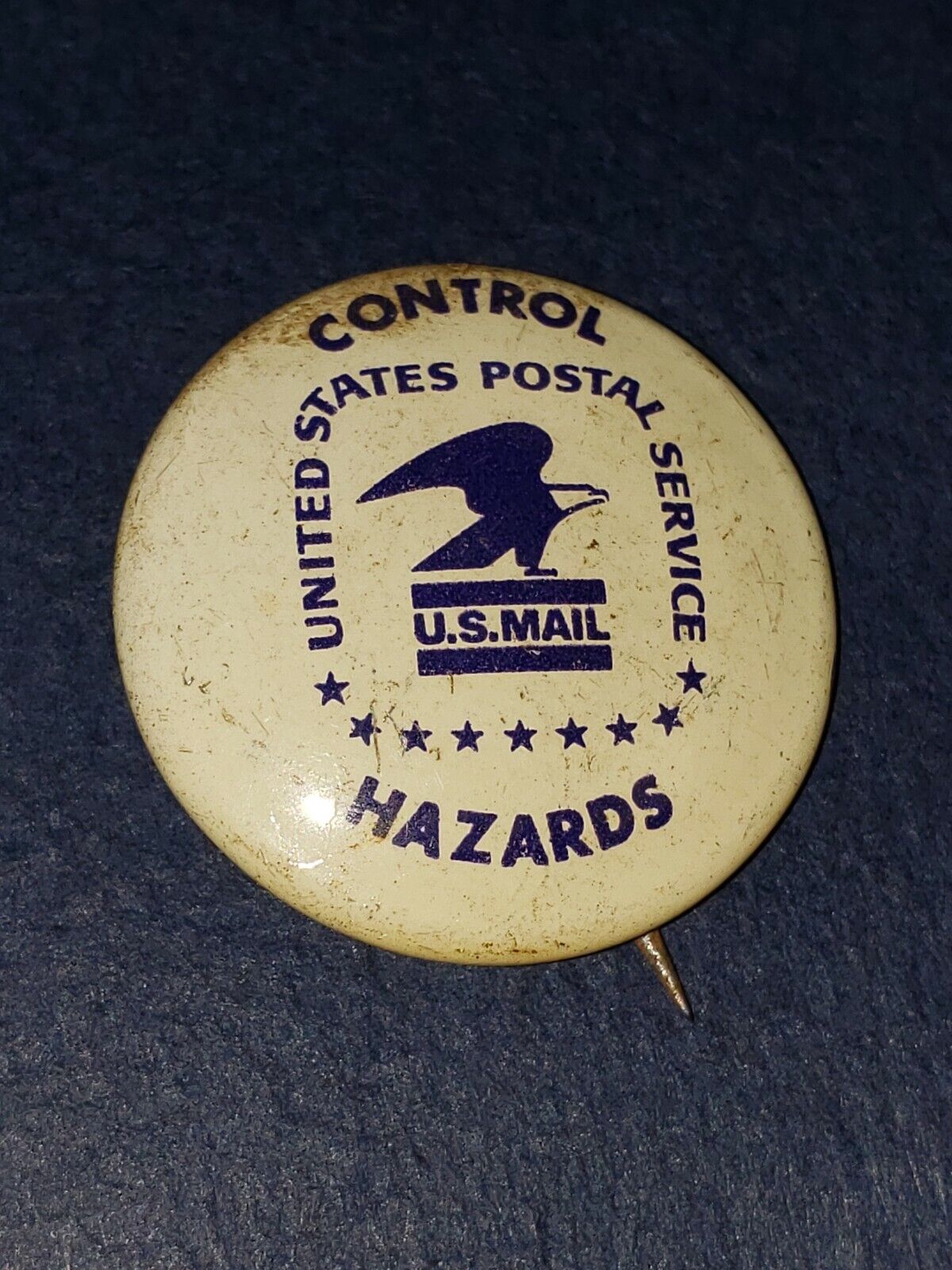 VINTAGE- USPS Control Hazards  U.S Mail Pinback Metal Pin badge