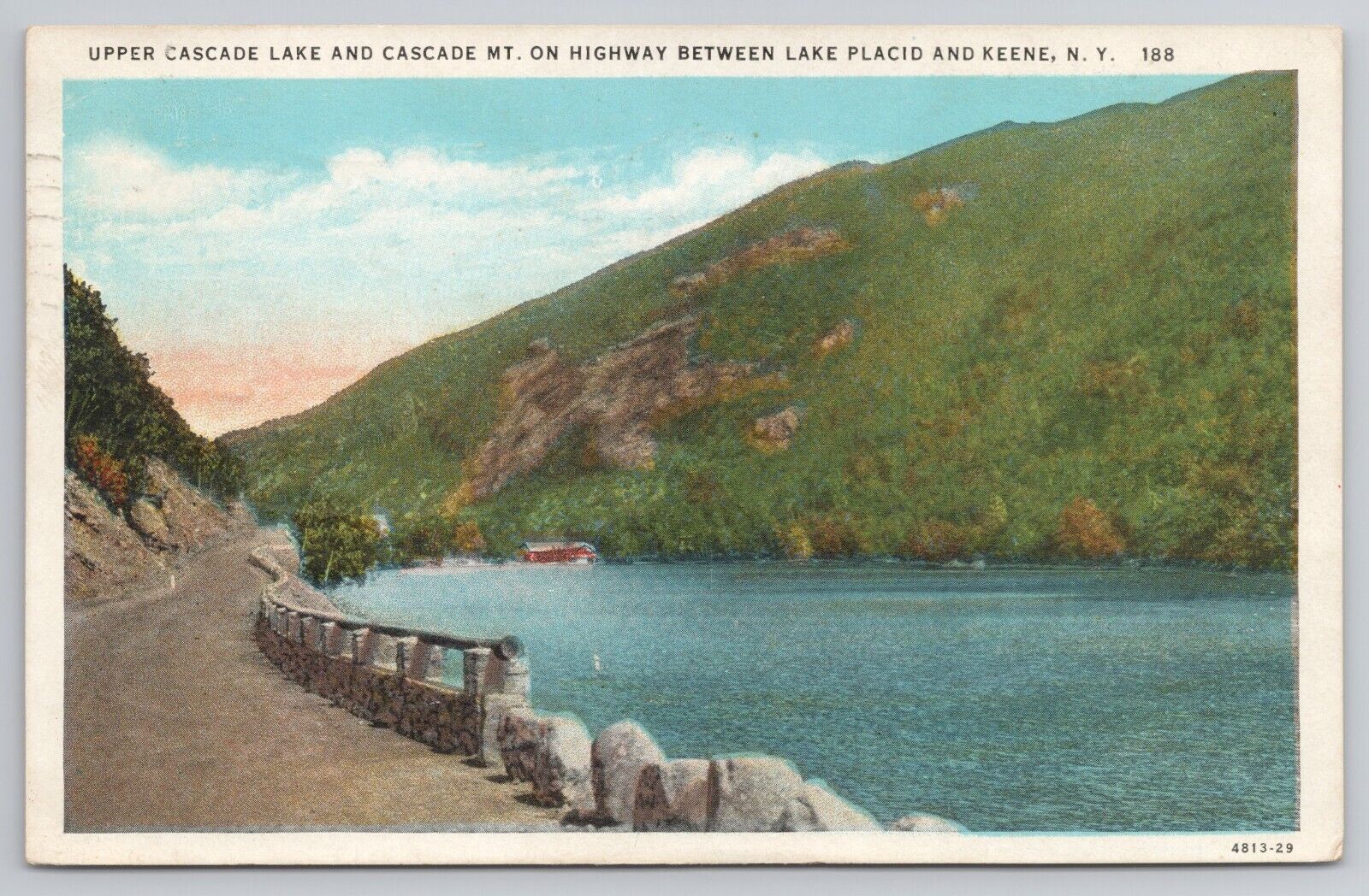 Upper Cascade Lake and Mountain Highway Lake Placid New York 1920s Postcard