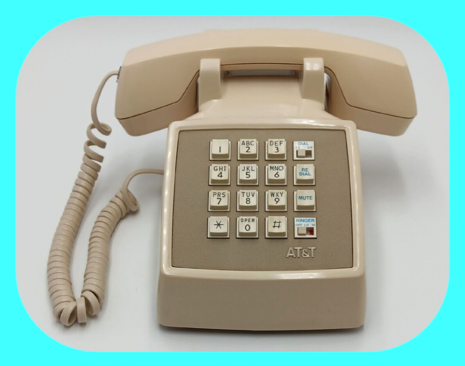 Vintage AT&T Beige Traditional 100 Push Button Corded Landline Desk Phone
