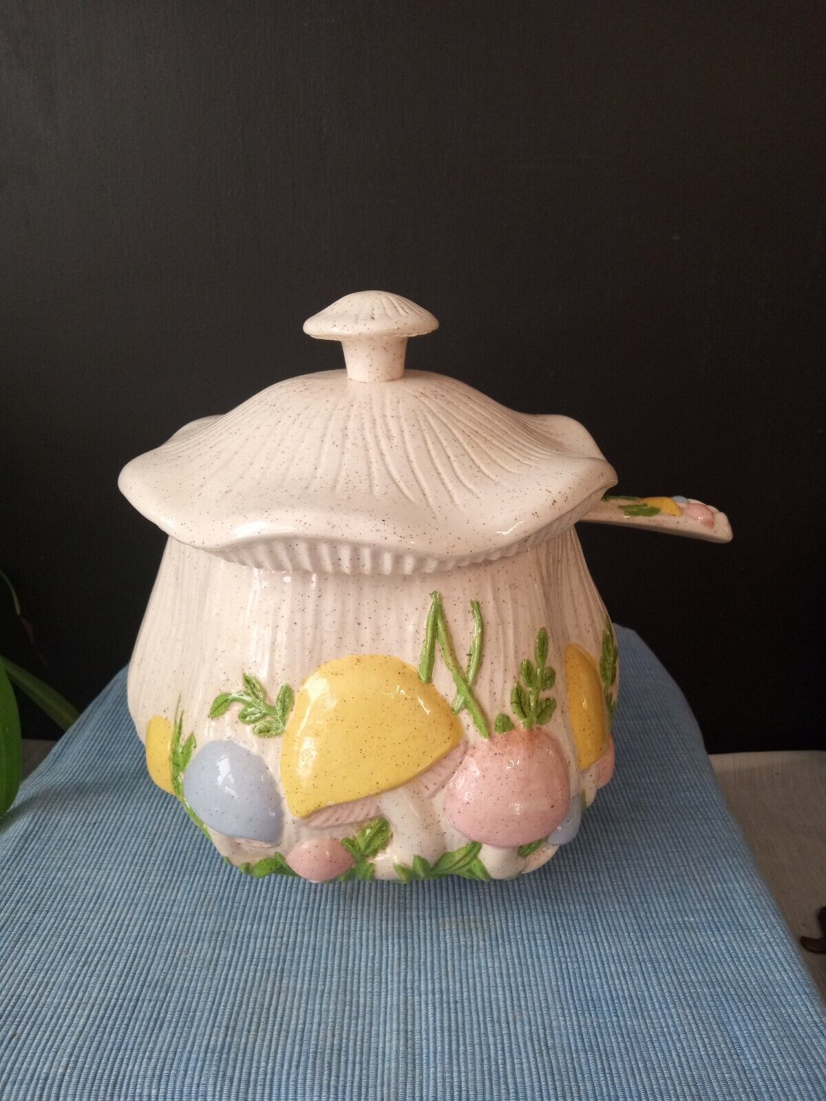 Vtg Arnel\'s Mushroom Soup Tureen With Lid And Ladle Hand Painted Pastel Colors
