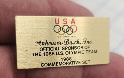 VTG Lapel Pinback Hat Pin 1988 Olympic Games Anheuser Busch Inc Official Sponsor