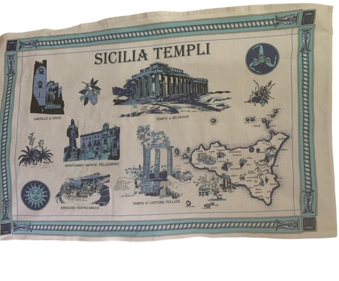 Sicily Italy Souvenir Tea Towel - Kitchen Towel, Made in Italy Cotton