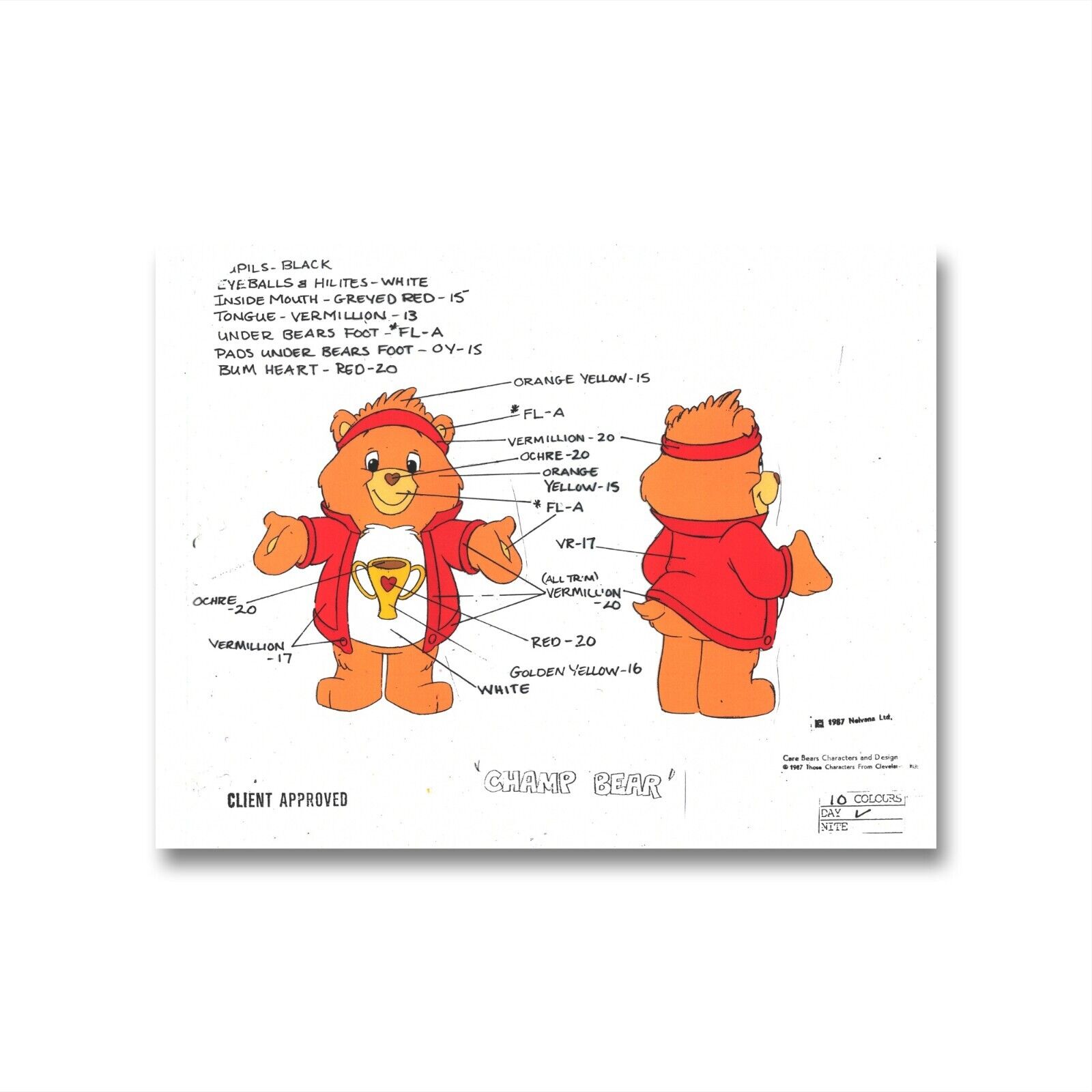 Care Bears Original Production Color Model Sheet: Champ Bear, SSV1139