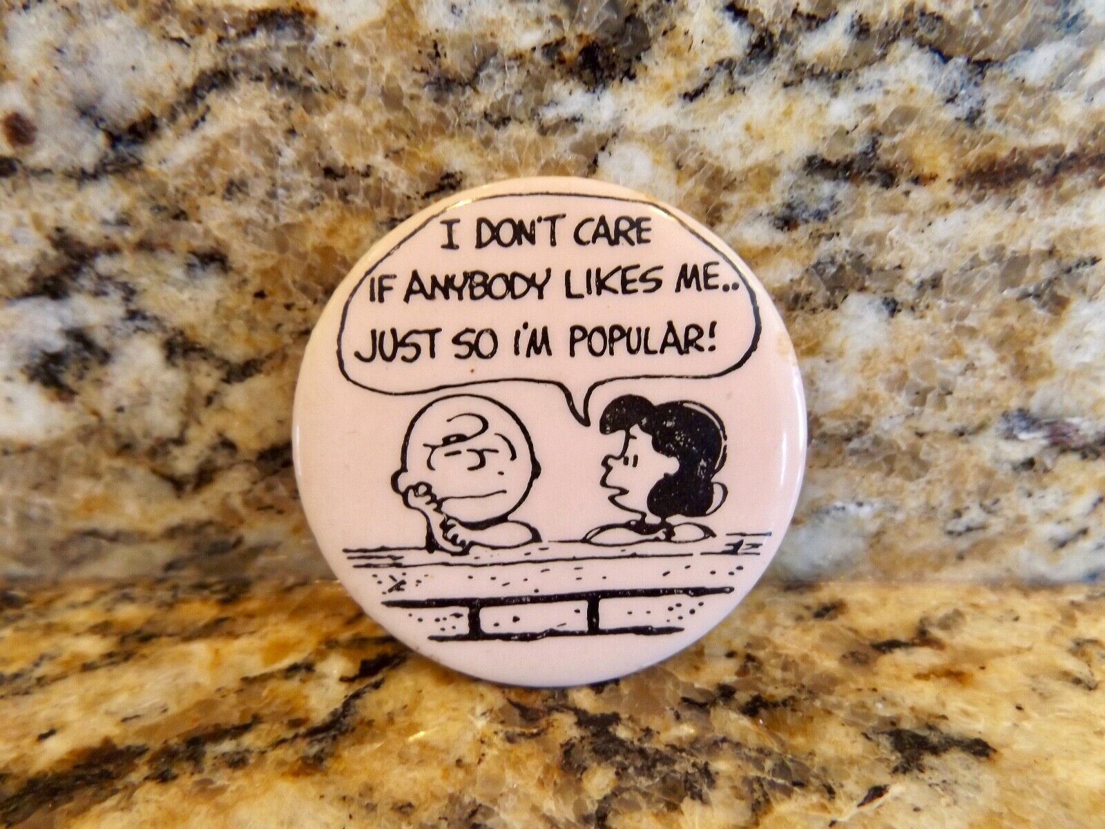 Peanuts Charlie Brown Lucy I Don’t Care If Anybody Likes Me Pinback Pin Button