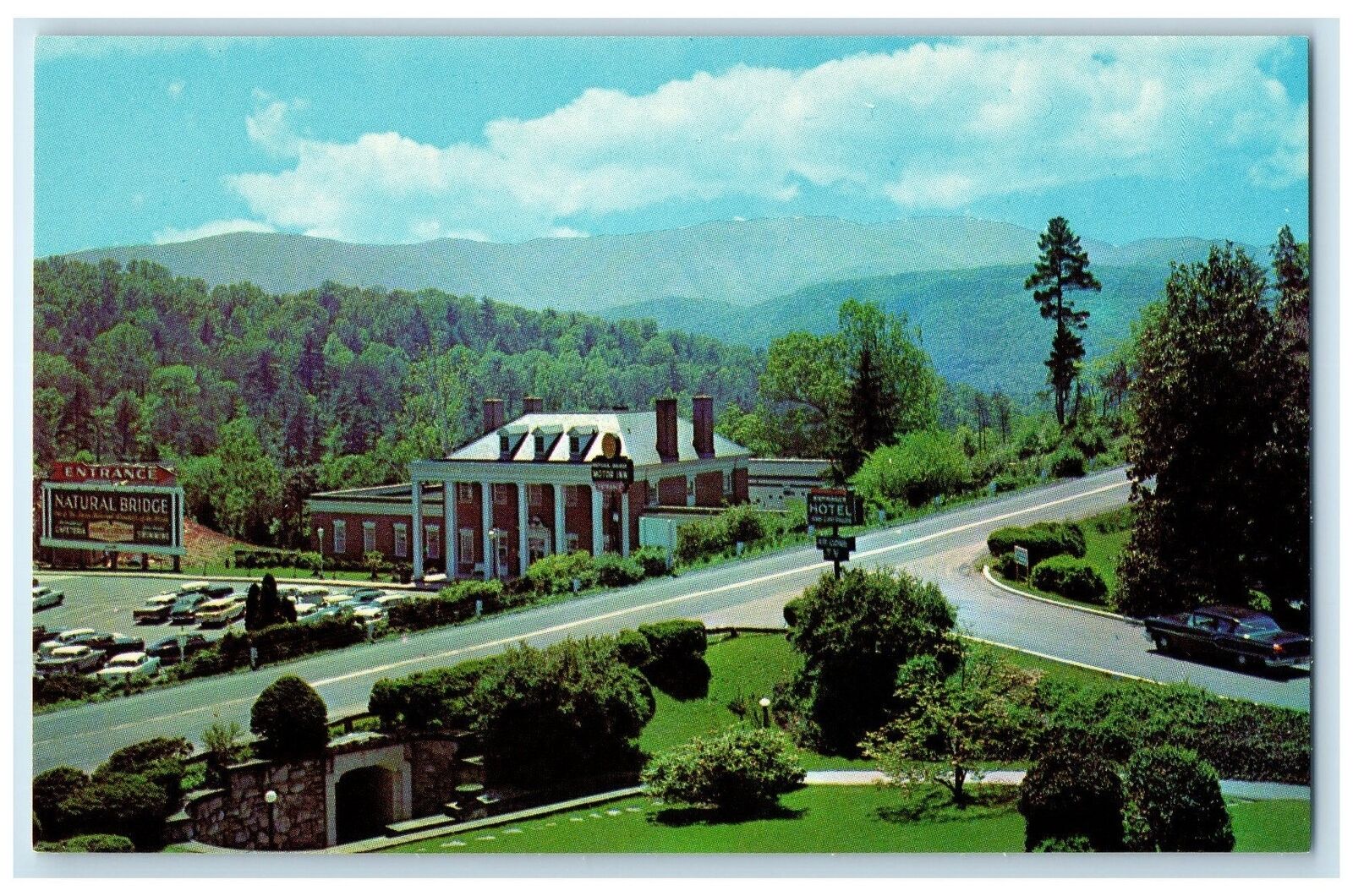 c1960's Bird's Eye View Of Porch Hotel Exterior Natural Bridge VA Trees Postcard