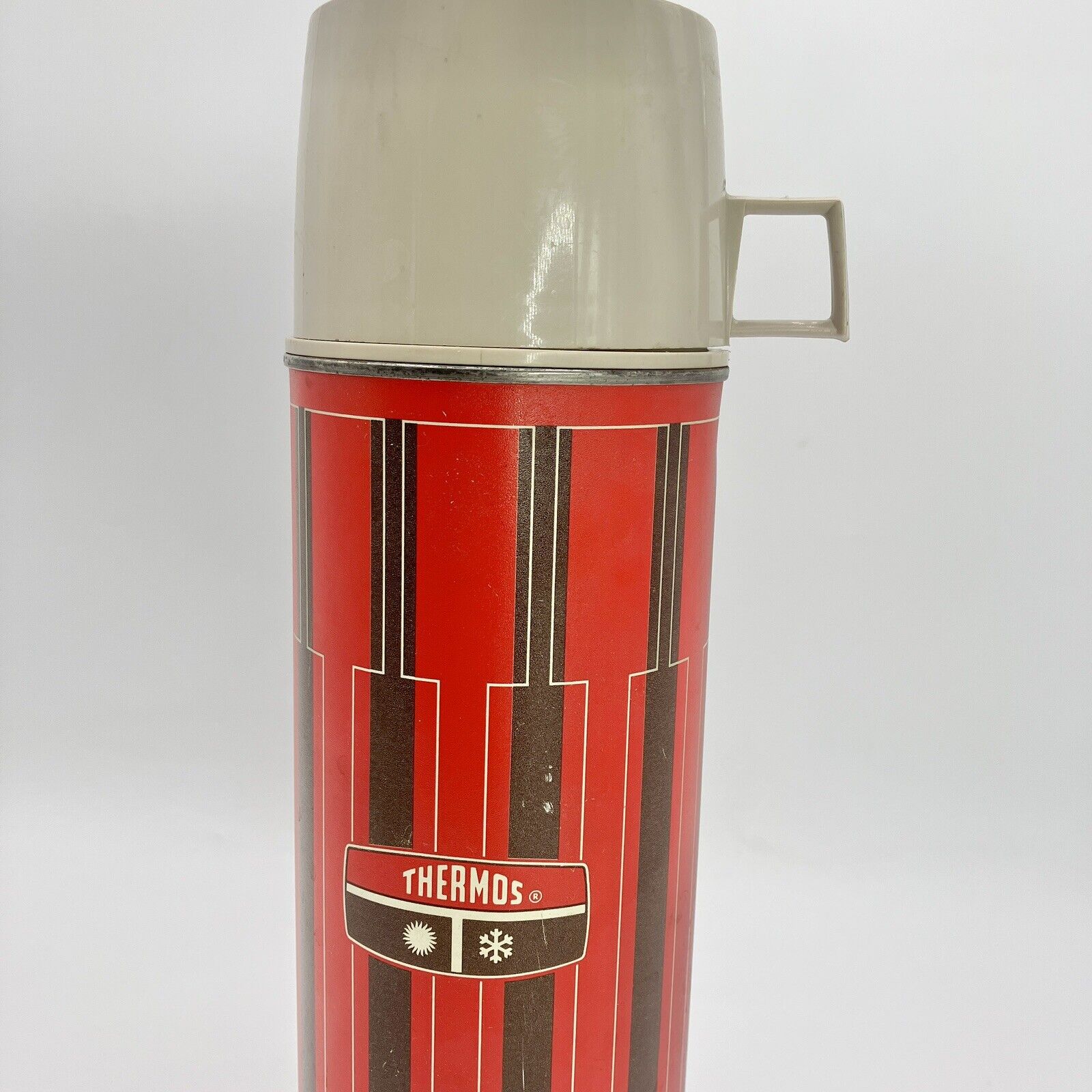 Vtg 1971 KING-SEELEY Icy Hot Qt THERMOS #2410 Retro 70’s MCM Design Red Brown