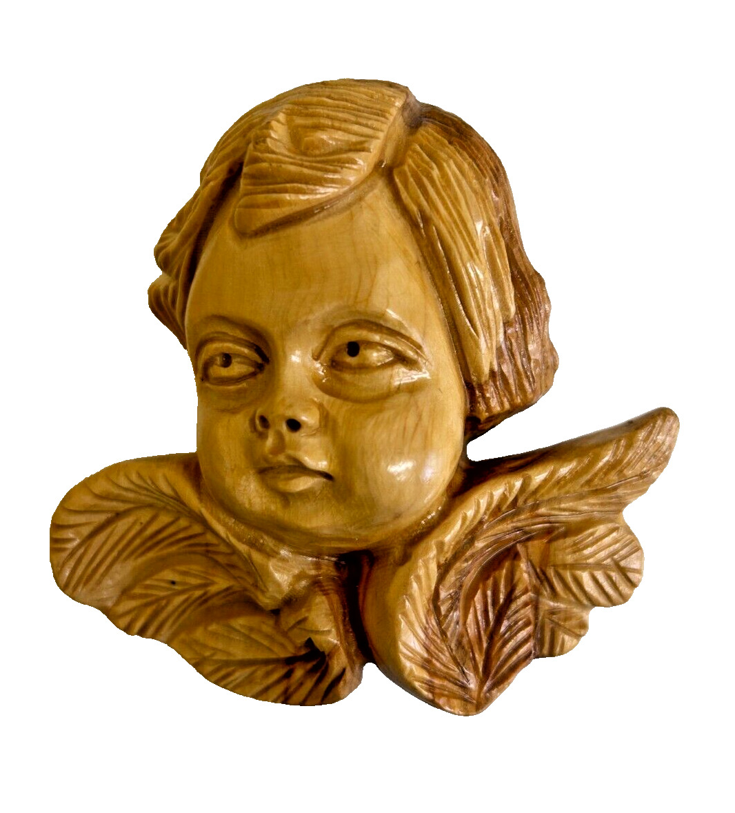 Wood Carved Angel Head Cherub Putti Wall Ornament