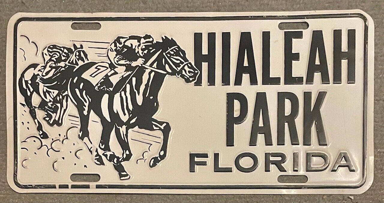Vintage 1960s Hialeah Park Florida Horse Racing Booster Advertising License Tag
