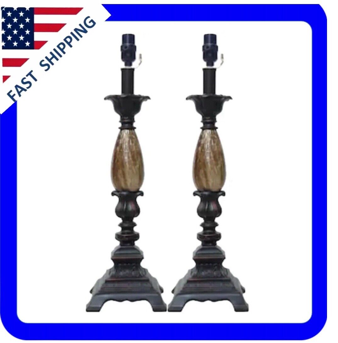 20 Inch Set Of 2 Lamps No Shades Marble Look