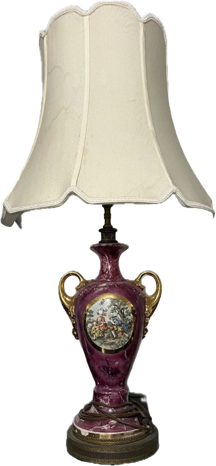 Antique George And Martha Washington Gold Trim Table Lamp 32 Inch NO LAMP SHADE