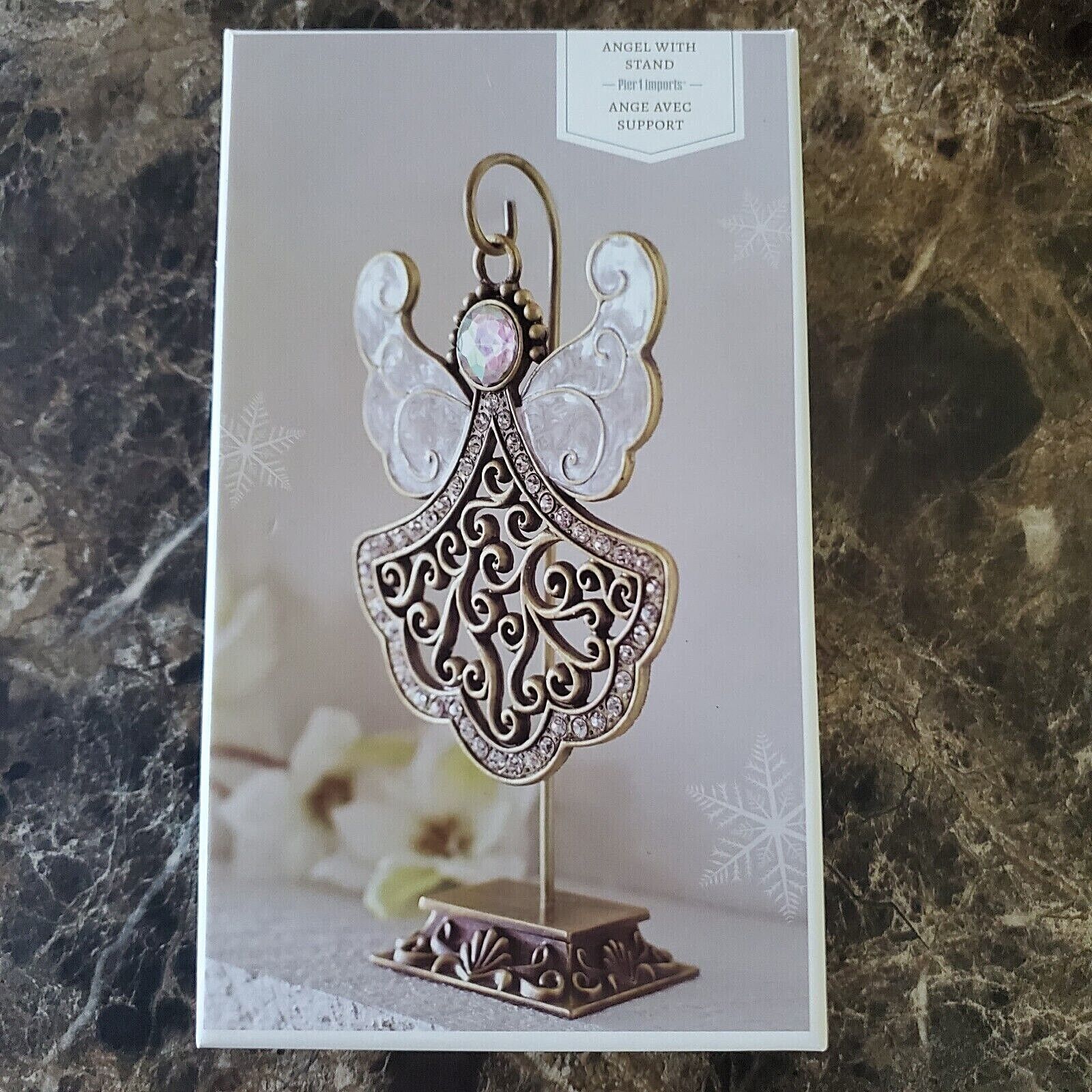 PIER 1 Imports GUARDIAN ANGEL Enamel Rhinestones Hanging Metal Ornament w/Stand