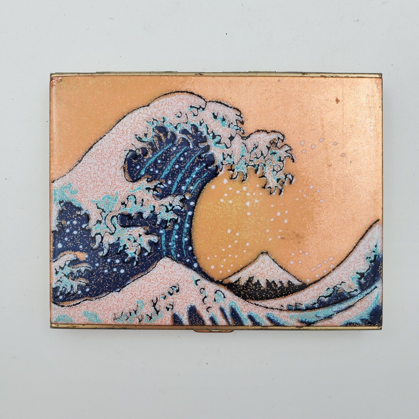Vintage Limoges Hand Crafted Metal Enameled Cigarette Case Wave Ocean