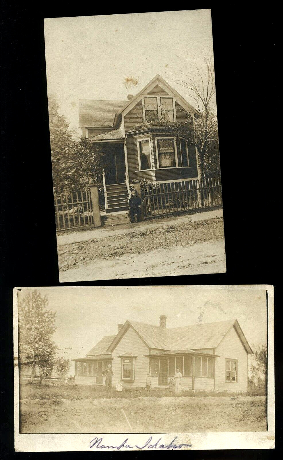 Two 1910s House Photos Nystrom Family Home Nampa Idaho RPPC Postcard VTG