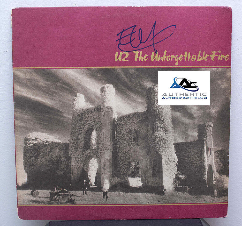 THE EDGE AUTOGRAPH SIGNED U2 THE UNFORGETTABLE FIRE ALBUM VINYL LP COA